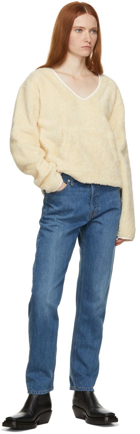 Helmut Lang Off-White Fleece V-Neck Sweater Size S / US 4 / IT 40 - 4 Thumbnail