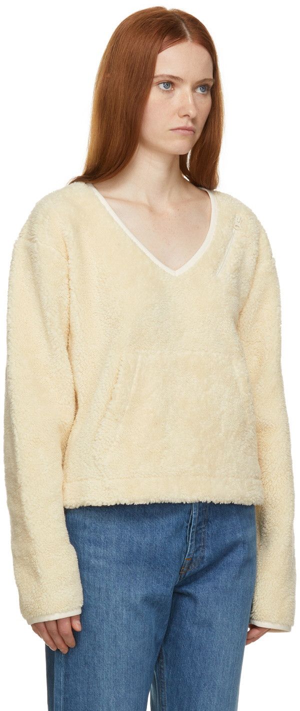 Helmut Lang Off-White Fleece V-Neck Sweater Size S / US 4 / IT 40 - 2 Thumbnail