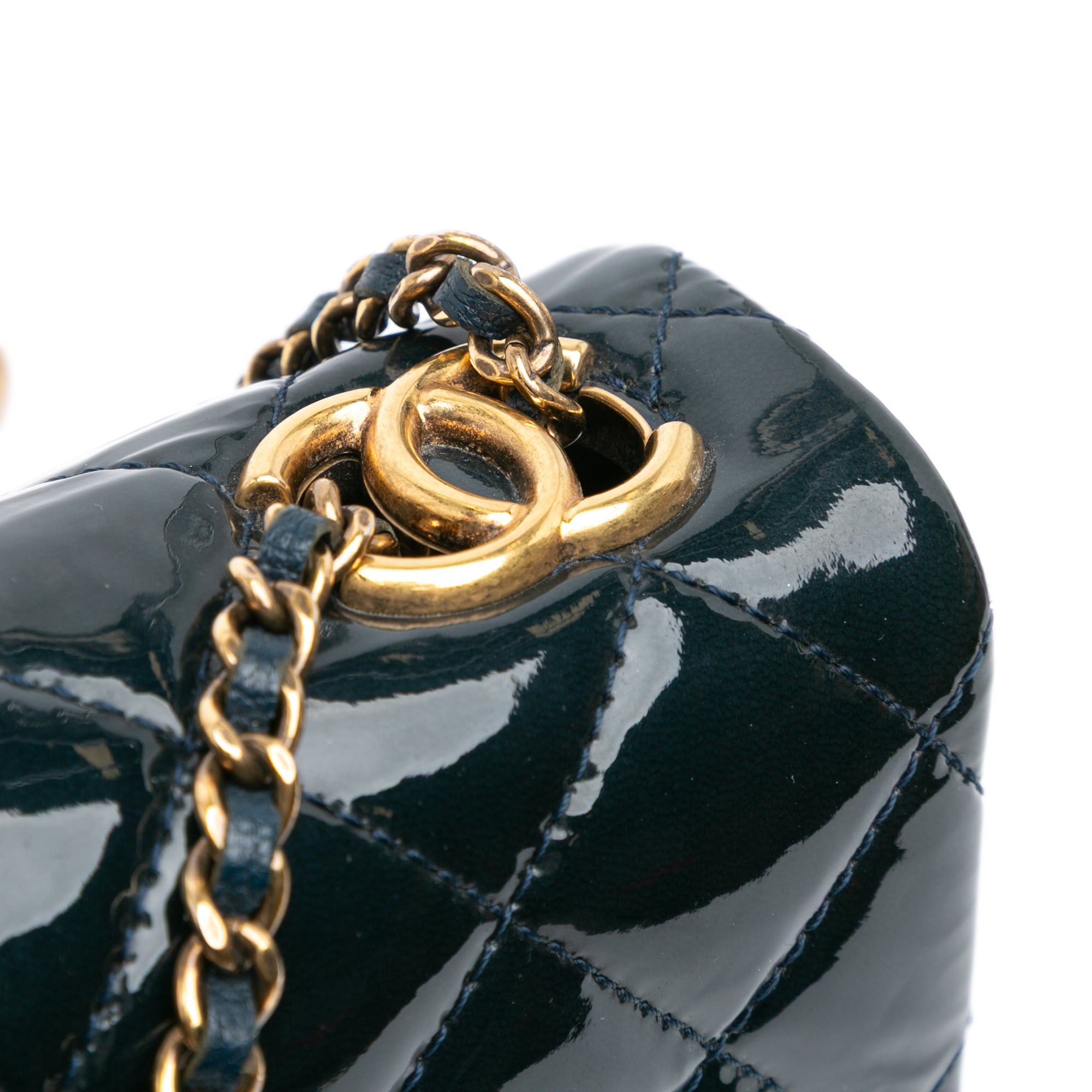 Chanel Chanel Paris-Salzburg Small Patent and Goatskin CC Eyelet Flap Blue Size ONE SIZE - 9 Thumbnail