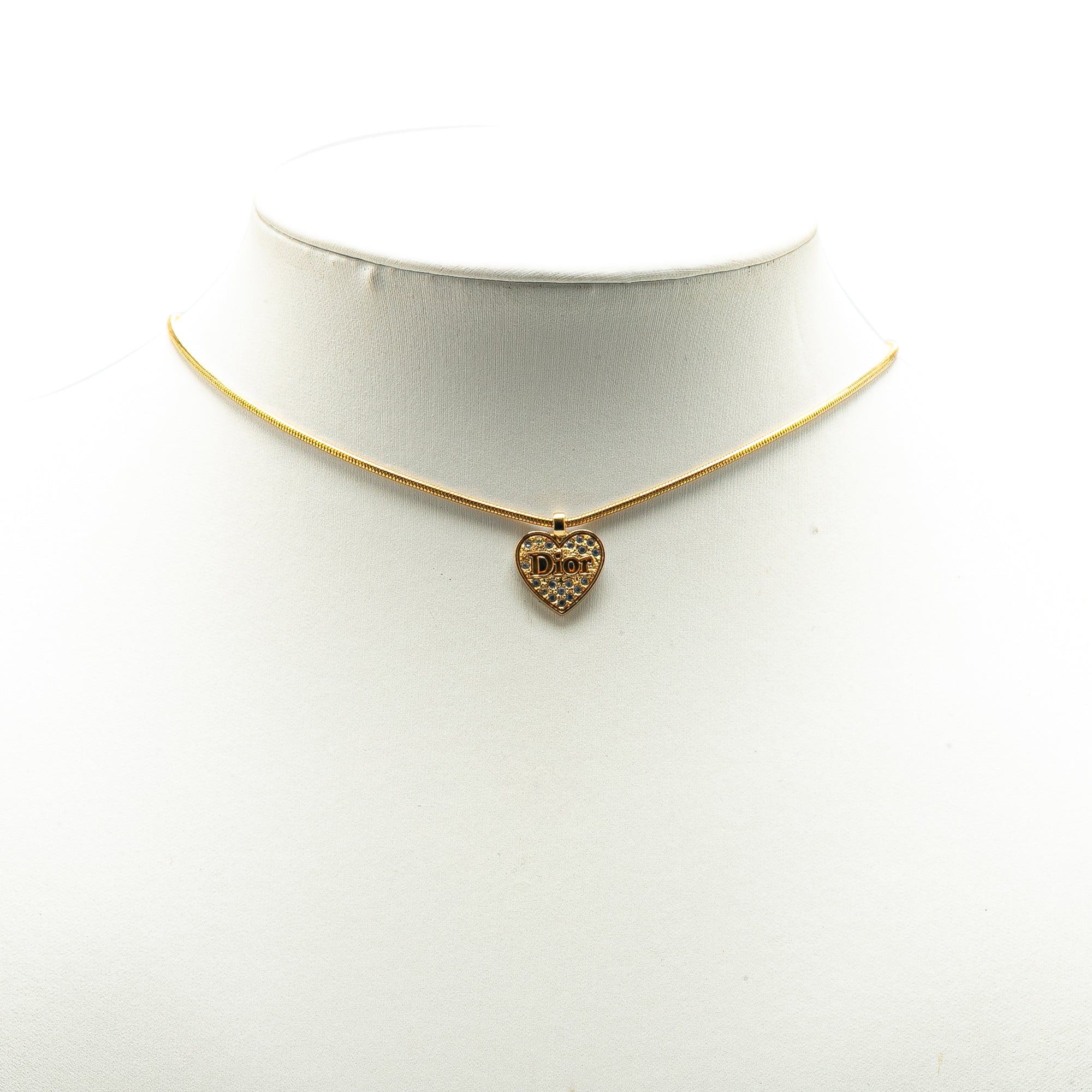 Dior Dior Gold Plated Logo Rhinestones Heart Pendant Necklace Gold Size ONE SIZE - 4 Thumbnail