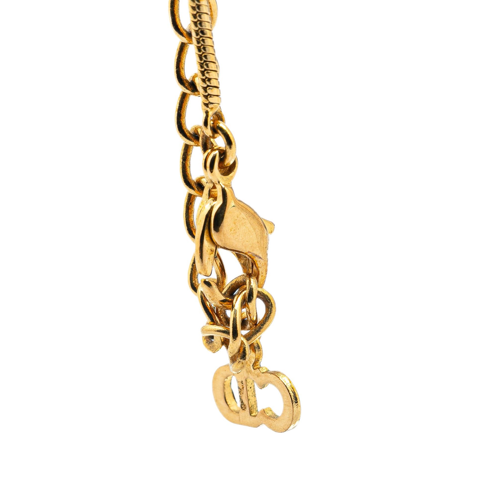 Dior Dior Gold Plated Logo Rhinestones Heart Pendant Necklace Gold Size ONE SIZE - 3 Thumbnail