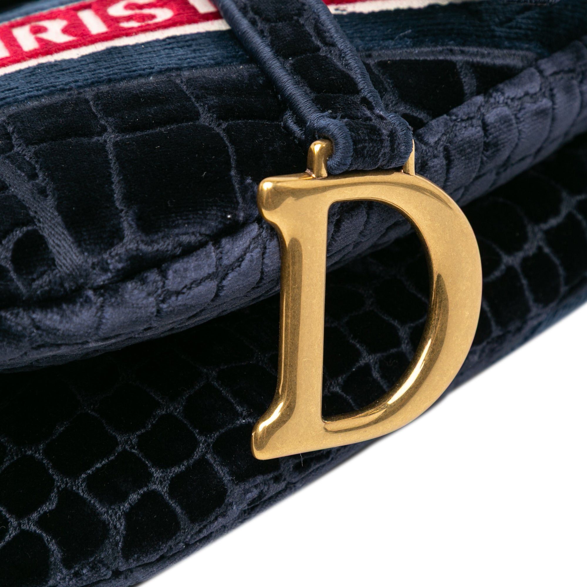 Dior Dior Velvet Crocodile Effect Embroidered Saddle Bag Blue Size ONE SIZE - 6 Thumbnail