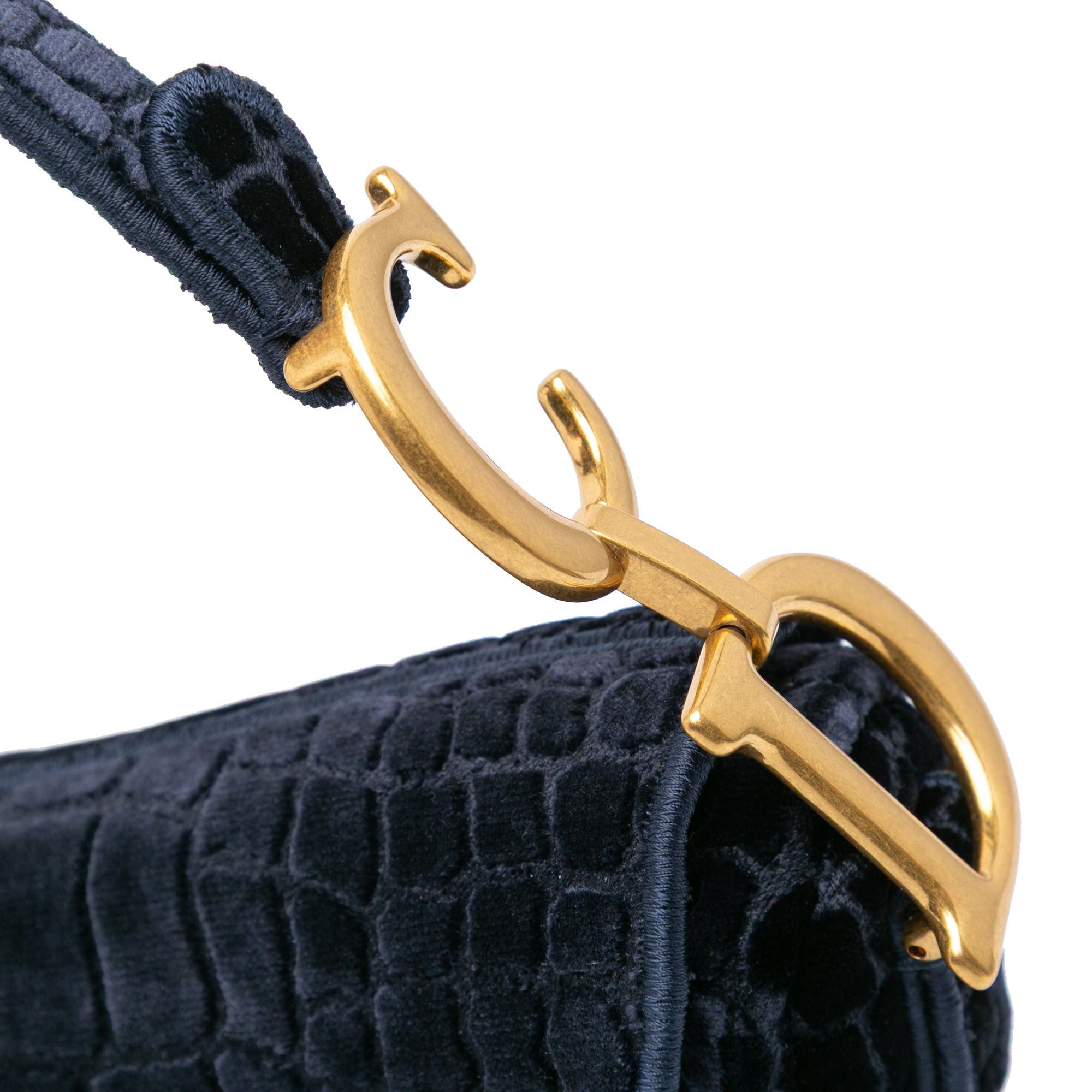Dior Dior Velvet Crocodile Effect Embroidered Saddle Bag Blue Size ONE SIZE - 7 Thumbnail