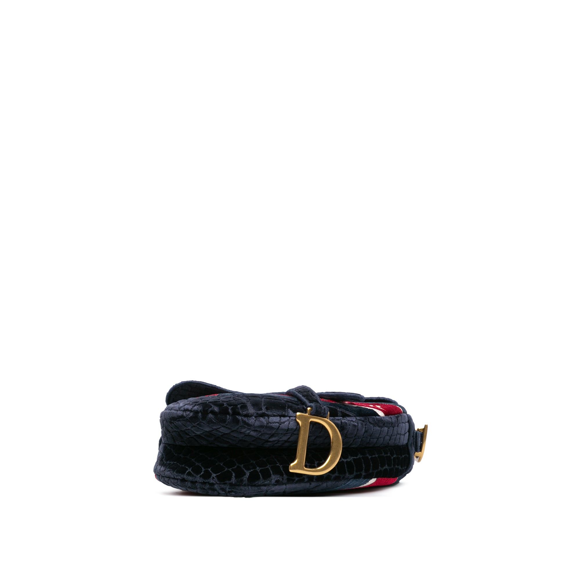 Dior Dior Velvet Crocodile Effect Embroidered Saddle Bag Blue Size ONE SIZE - 3 Thumbnail