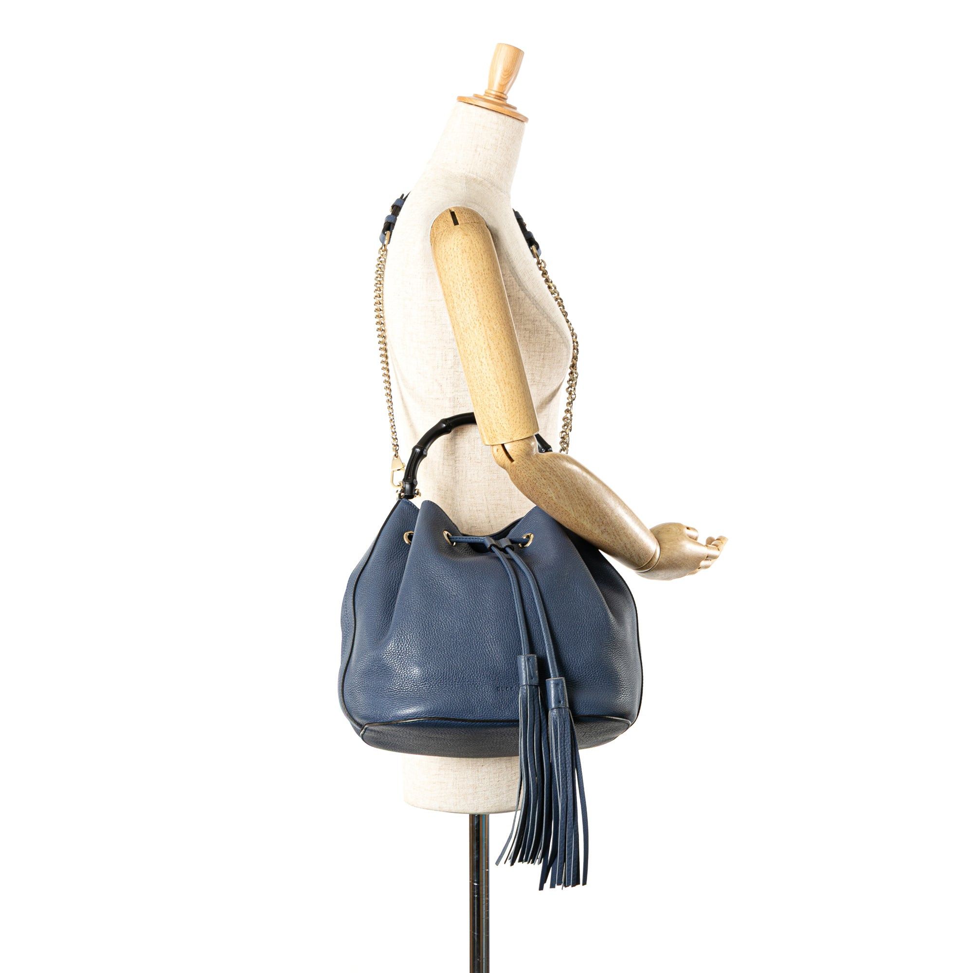 Gucci Gucci Leather Miss Bamboo Tassel Bucket Bag Blue Size ONE SIZE - 10 Thumbnail