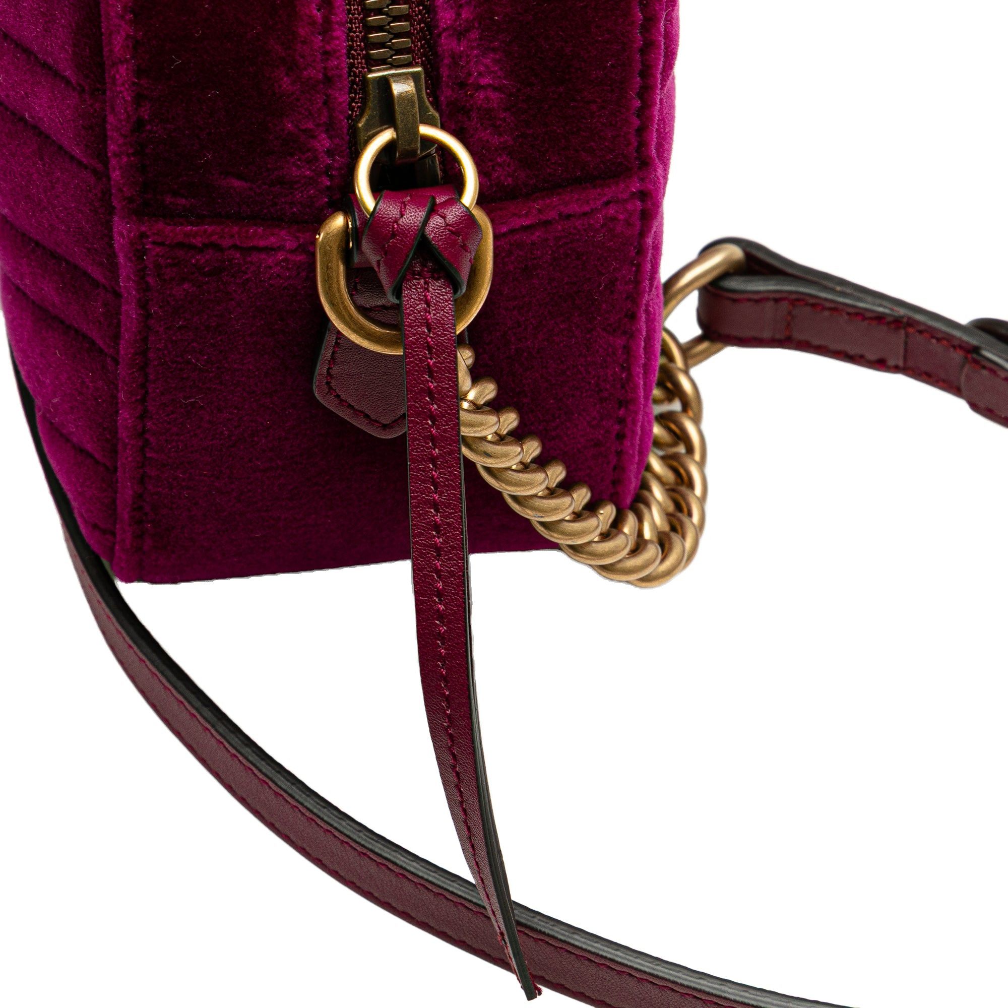 Gucci Gucci Small Velvet GG Marmont Matelasse Shoulder Bag Pink Size ONE SIZE - 10 Thumbnail