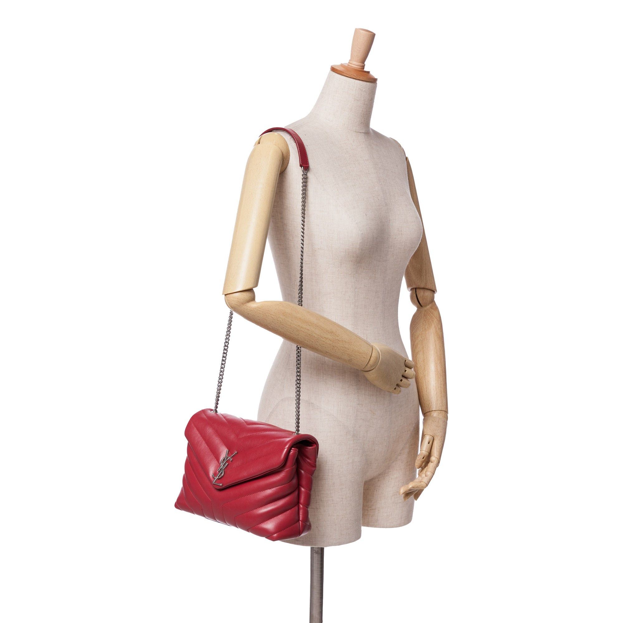Saint Laurent Paris Saint Laurent Small Leather Monogram Loulou Crossbody Red Size ONE SIZE - 11 Thumbnail