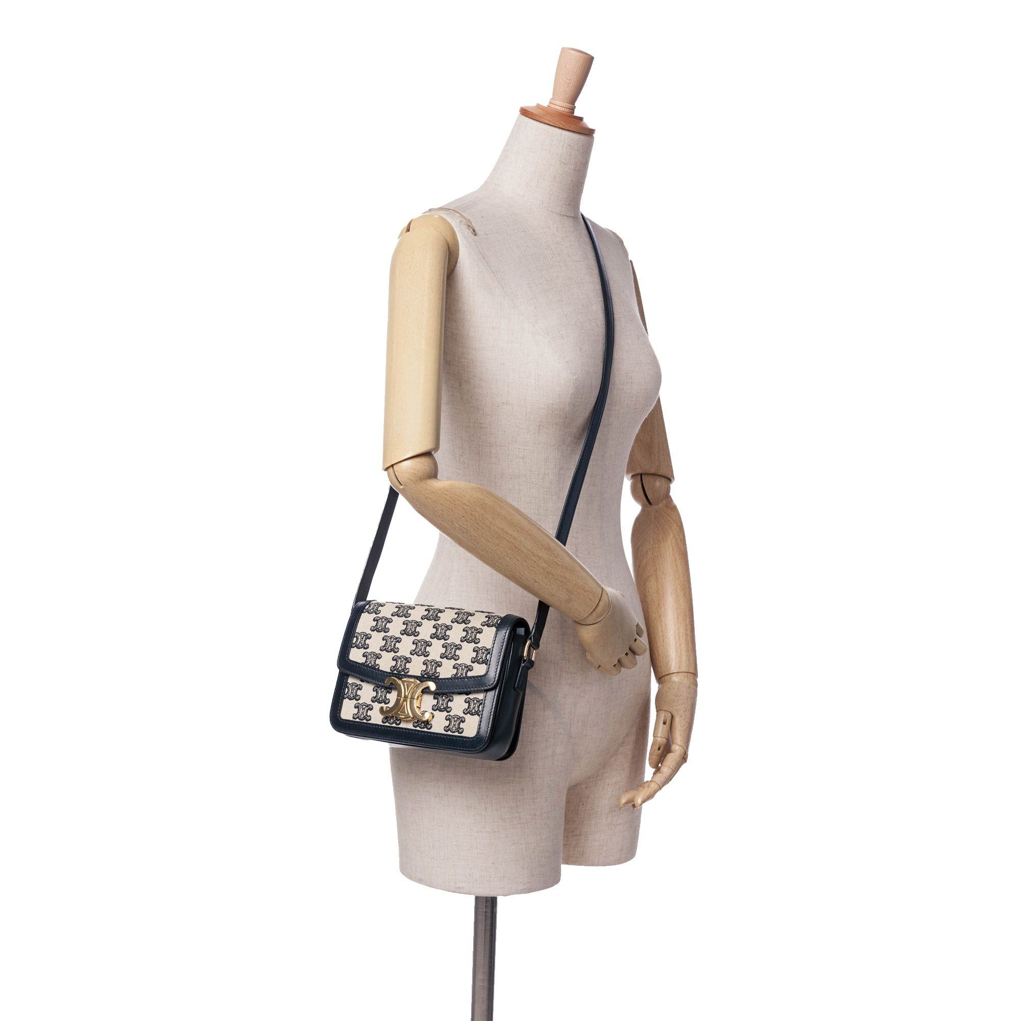 Celine Celine Teen Embroidered Canvas Triomphe Crossbody White Size ONE SIZE - 11 Thumbnail