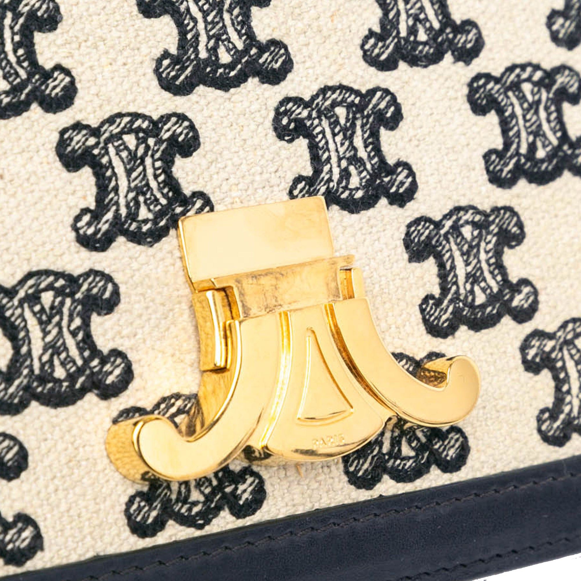 Celine Celine Teen Embroidered Canvas Triomphe Crossbody White Size ONE SIZE - 9 Thumbnail