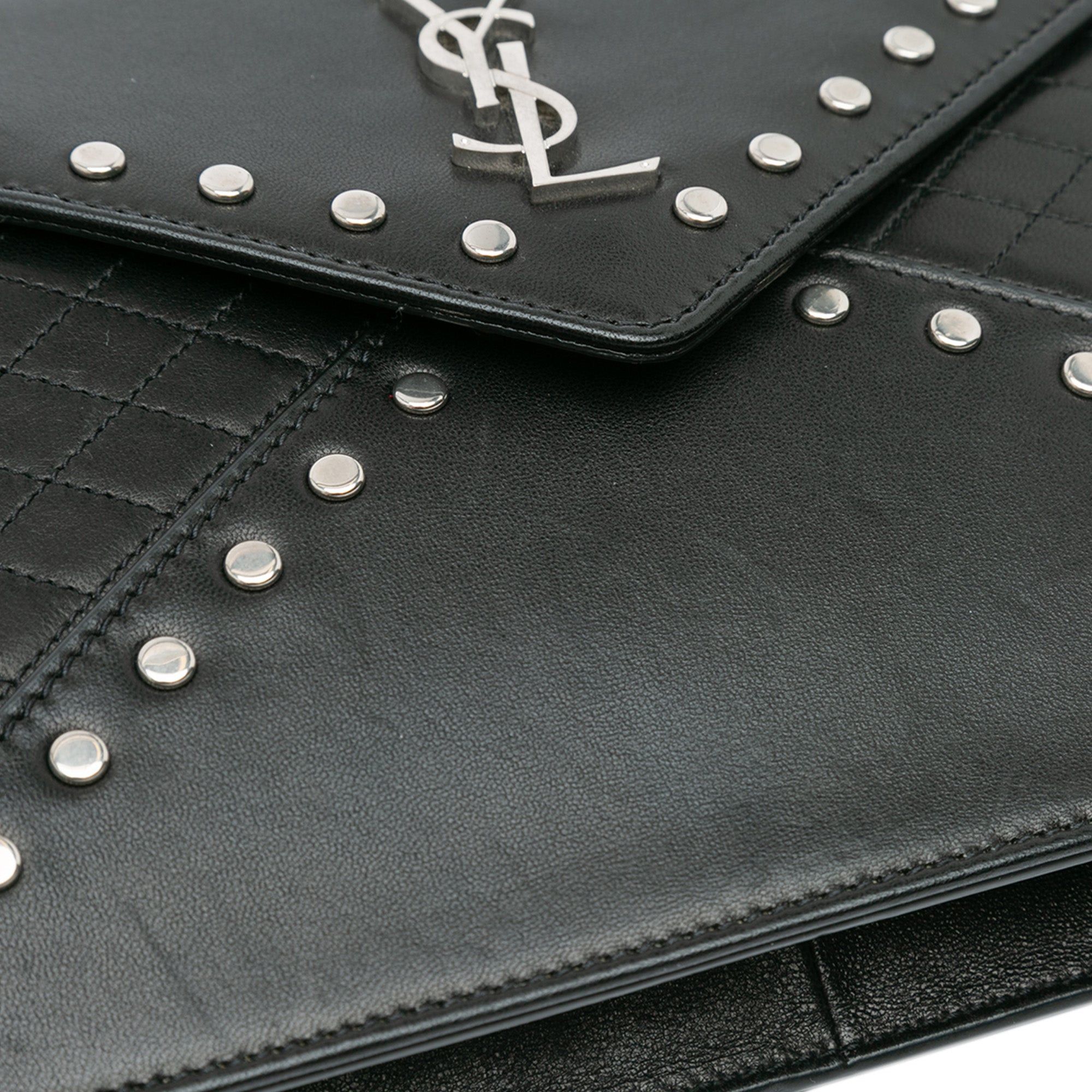 Saint Laurent Paris Saint Laurent Quilted Lambskin Studded Monogram Gaby Shoulder Bag Black Size ONE SIZE - 6 Thumbnail