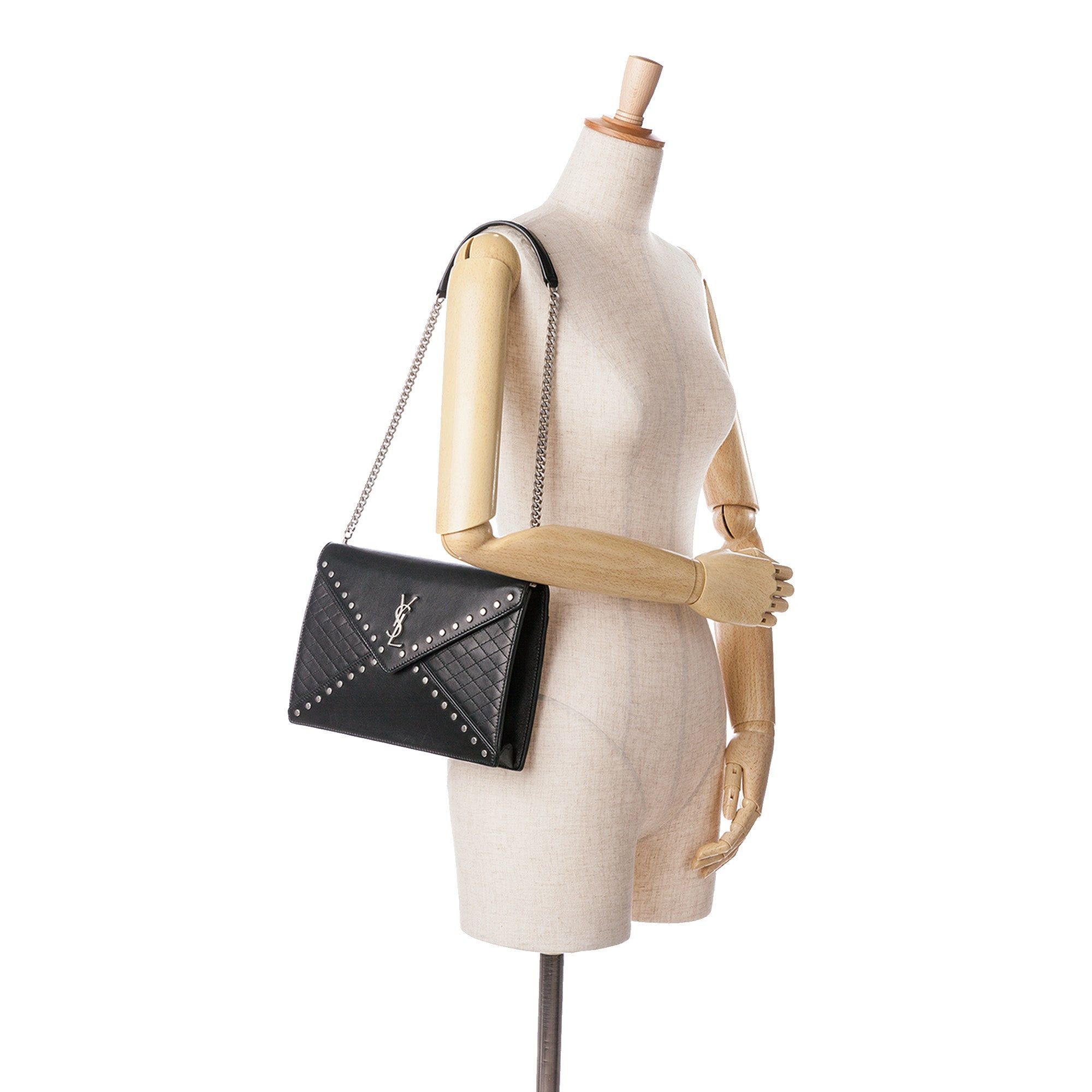 Saint Laurent Paris Saint Laurent Quilted Lambskin Studded Monogram Gaby Shoulder Bag Black Size ONE SIZE - 8 Thumbnail