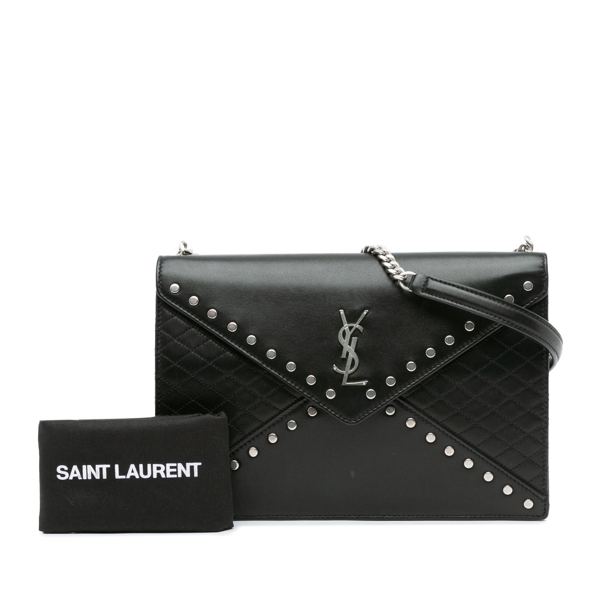 Saint Laurent Paris Saint Laurent Quilted Lambskin Studded Monogram Gaby Shoulder Bag Black Size ONE SIZE - 9 Thumbnail