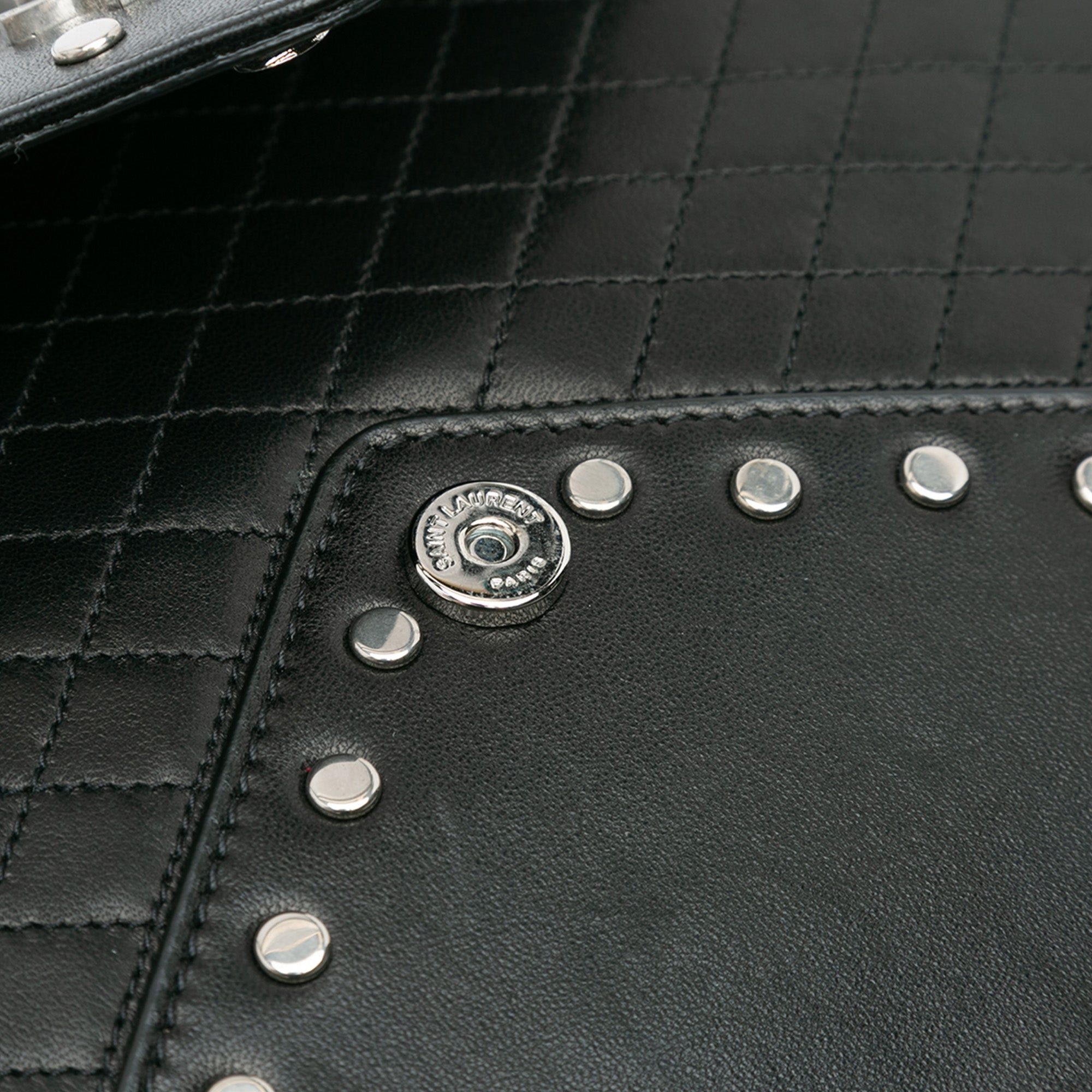 Saint Laurent Paris Saint Laurent Quilted Lambskin Studded Monogram Gaby Shoulder Bag Black Size ONE SIZE - 7 Thumbnail