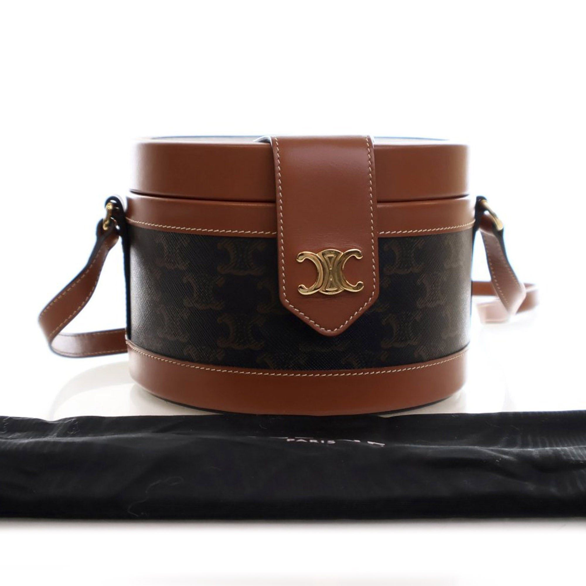 Celine Celine Medium Triomphe Coated Canvas Tambour Crossbody Brown Size ONE SIZE - 15 Thumbnail