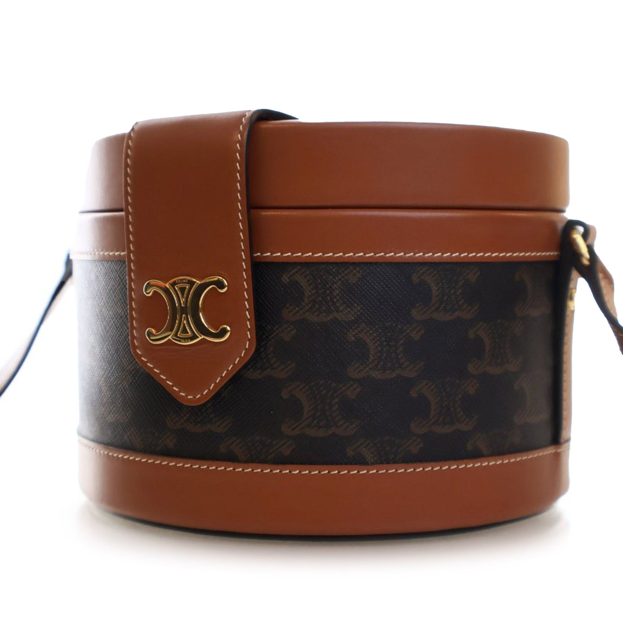 Celine Celine Medium Triomphe Coated Canvas Tambour Crossbody Brown Size ONE SIZE - 2 Thumbnail