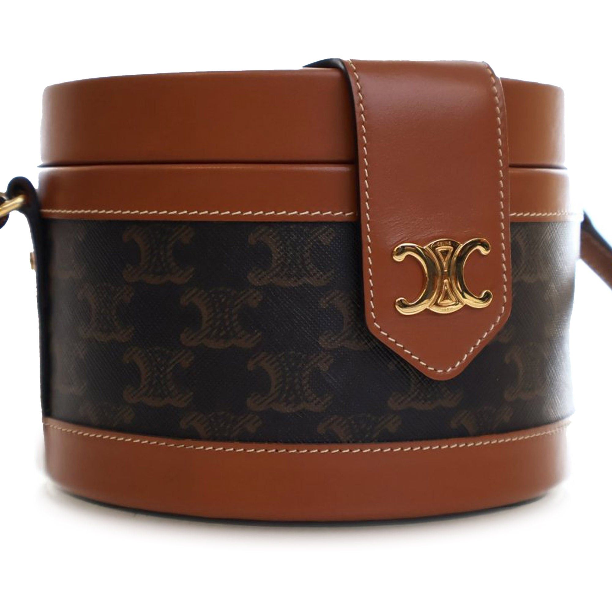 Celine Celine Medium Triomphe Coated Canvas Tambour Crossbody Brown Size ONE SIZE - 3 Thumbnail