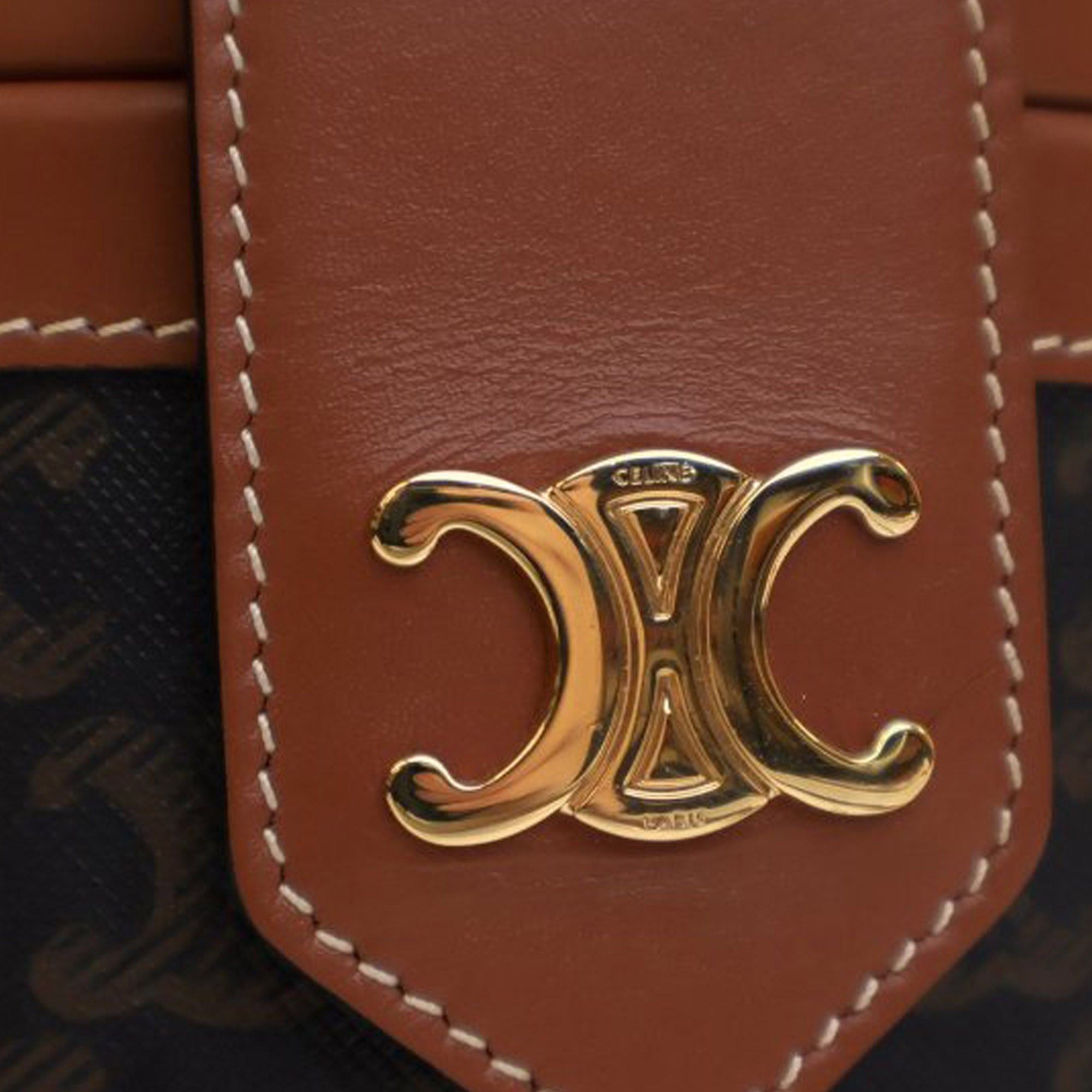 Celine Celine Medium Triomphe Coated Canvas Tambour Crossbody Brown Size ONE SIZE - 13 Thumbnail