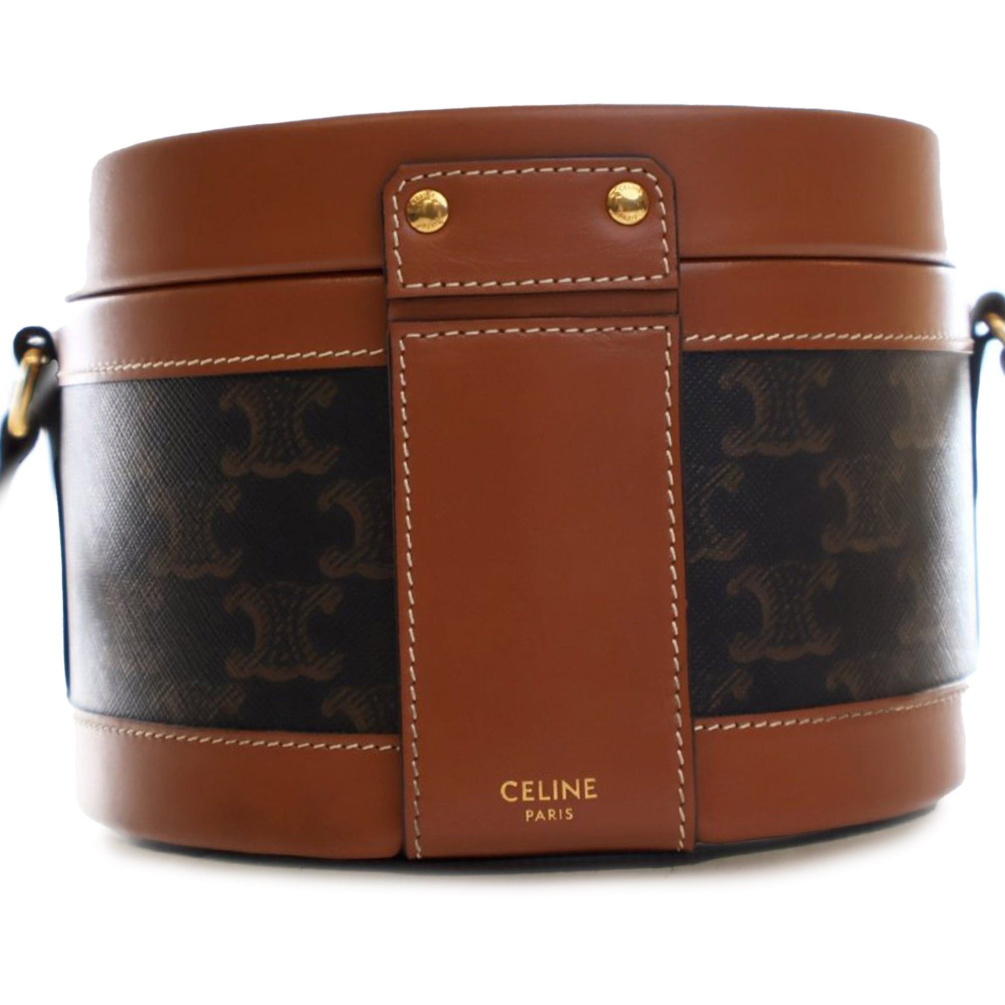 Celine Celine Medium Triomphe Coated Canvas Tambour Crossbody Brown Size ONE SIZE - 4 Thumbnail