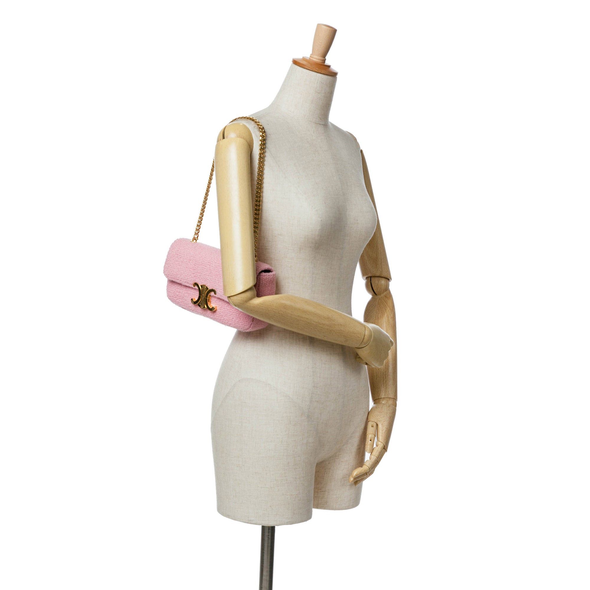 Celine Celine Triomphe Tweed Claude Chain Shoulder Bag Pink Size ONE SIZE - 7 Thumbnail