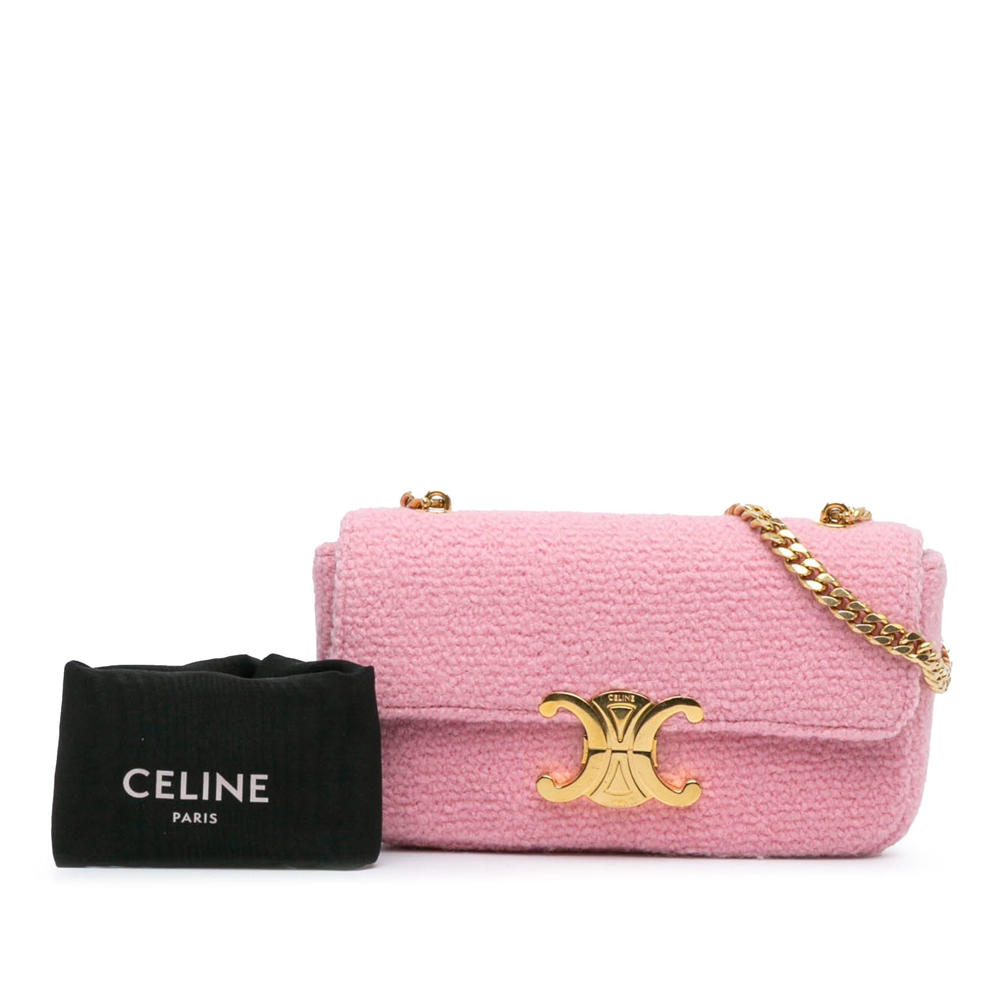 Celine Celine Triomphe Tweed Claude Chain Shoulder Bag Pink Size ONE SIZE - 8 Thumbnail