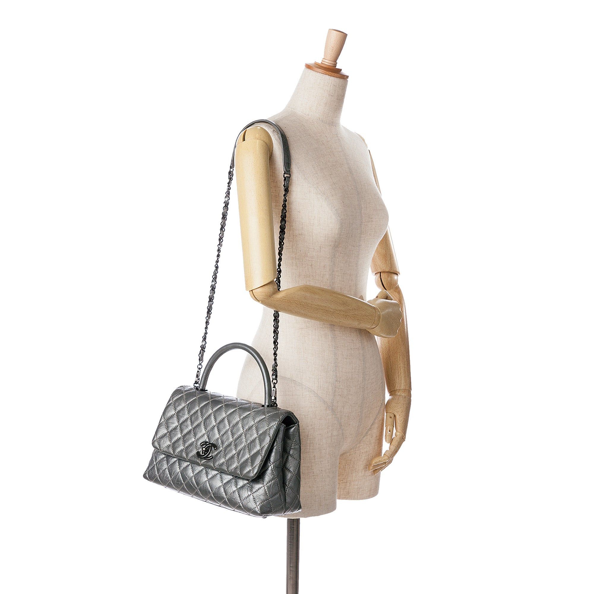 Chanel Chanel Small Quilted Aged Calfskin Coco Top Handle Bag Gray Size ONE SIZE - 10 Thumbnail