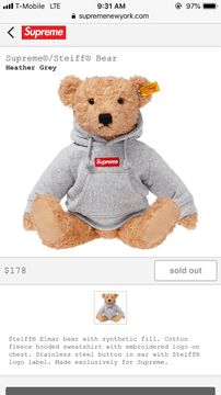 AUTHENTIC Supreme Steiff Teddy bear plush Plush Doll gray/Beige polyester  0021