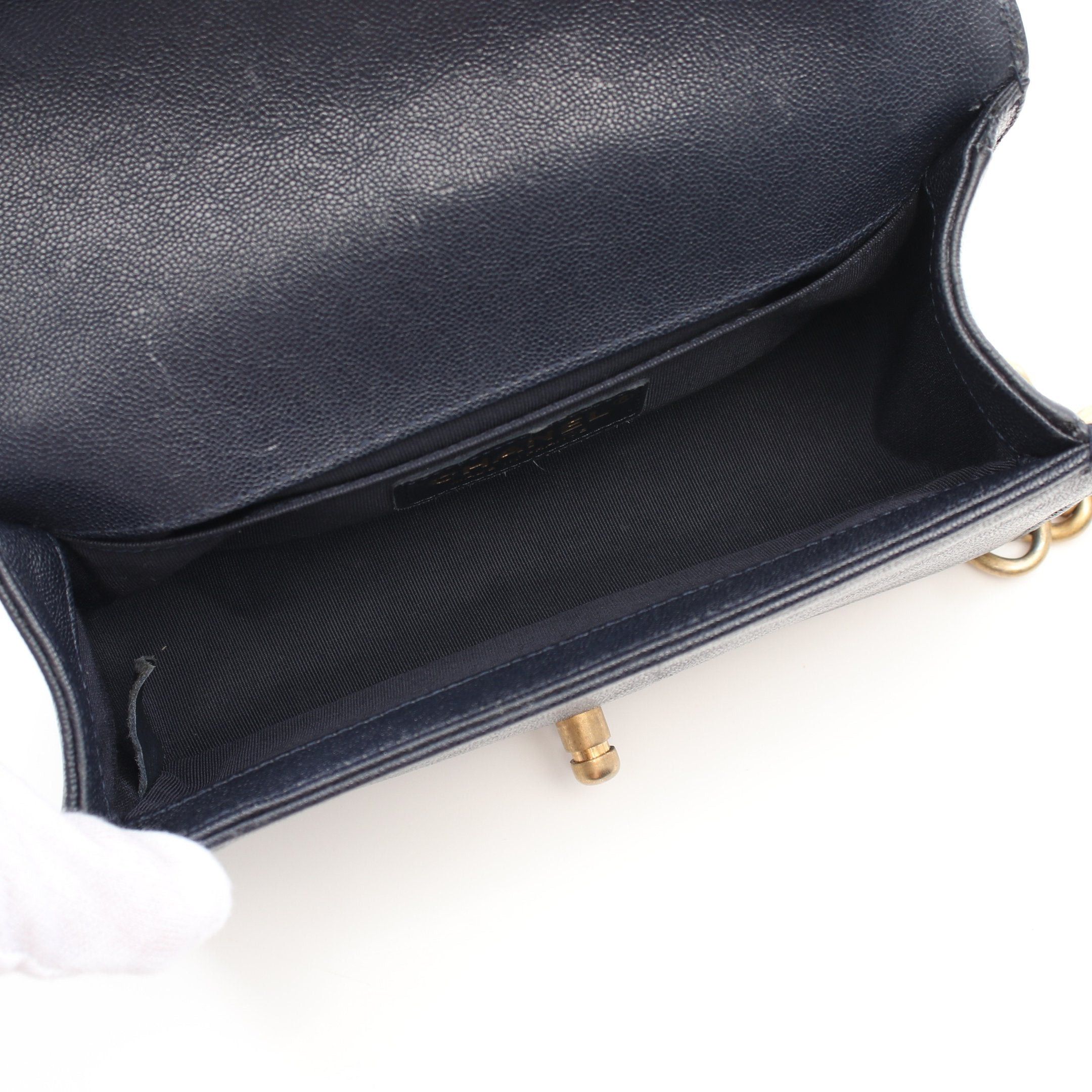 Chanel Chanel Boy Chanel Small Chain Shoulder Bag Caviar Skin Dark Navy Gold Hardware Size ONE SIZE - 3 Thumbnail