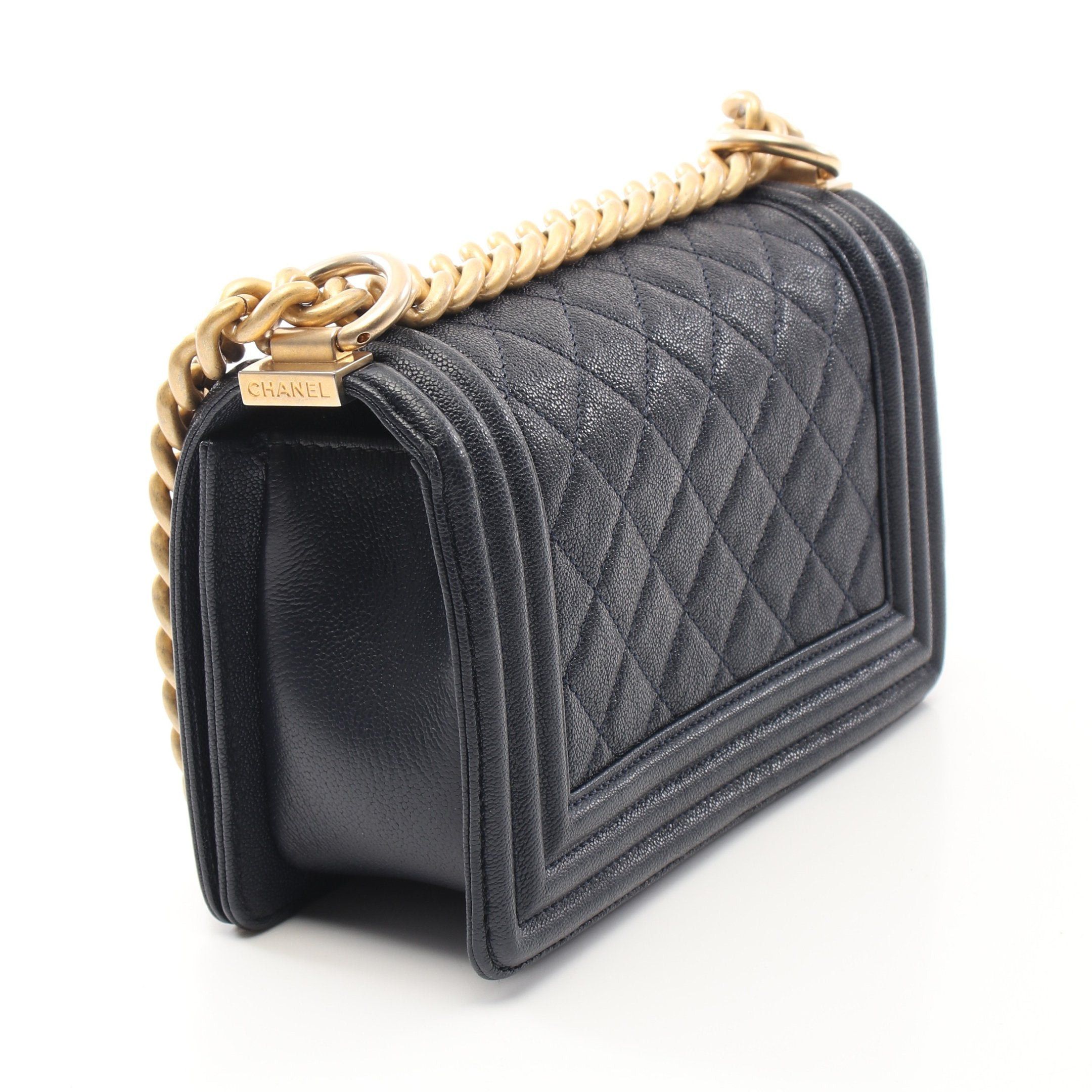 Chanel Chanel Boy Chanel Small Chain Shoulder Bag Caviar Skin Dark Navy Gold Hardware Size ONE SIZE - 2 Thumbnail