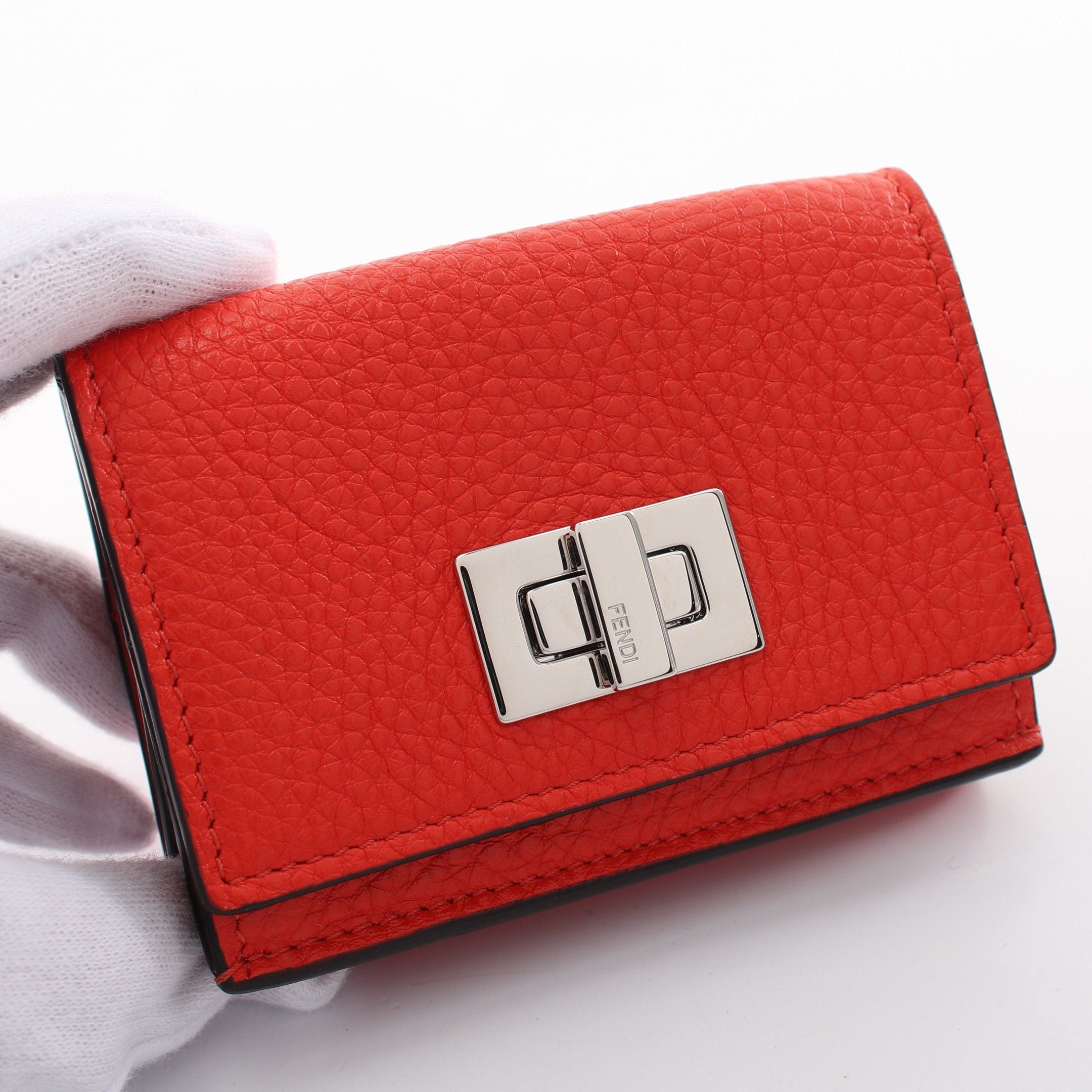 Fendi Fendi Peekaboo Trifold Wallet Compact Leather Red Size ONE SIZE - 8 Thumbnail