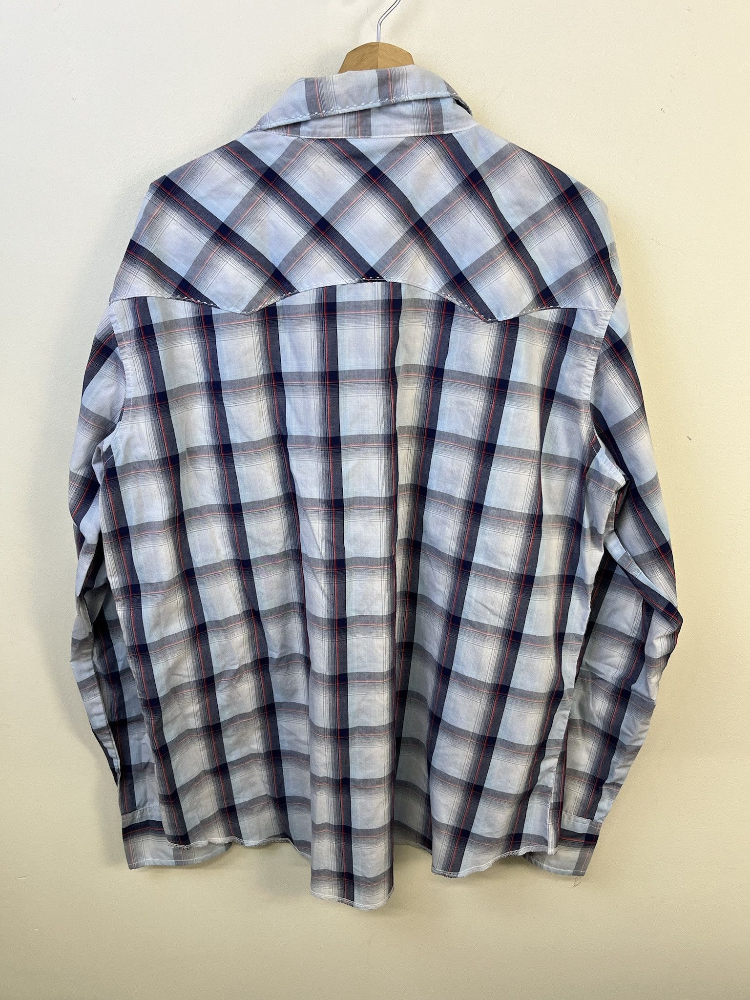 Flannel Vintage Western Shirt Wrangler Blue Check Lightweight Pearl Snap Rodeo Shirt Size XXL Size US XXL / EU 58 / 5 - 3 Thumbnail