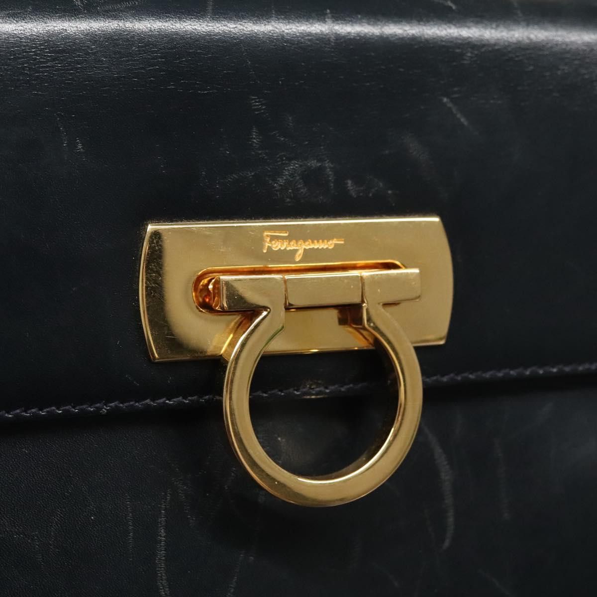 Salvatore Ferragamo Gancini Black Leather Handbag (Pre-Owned) Size ONE SIZE - 12 Thumbnail