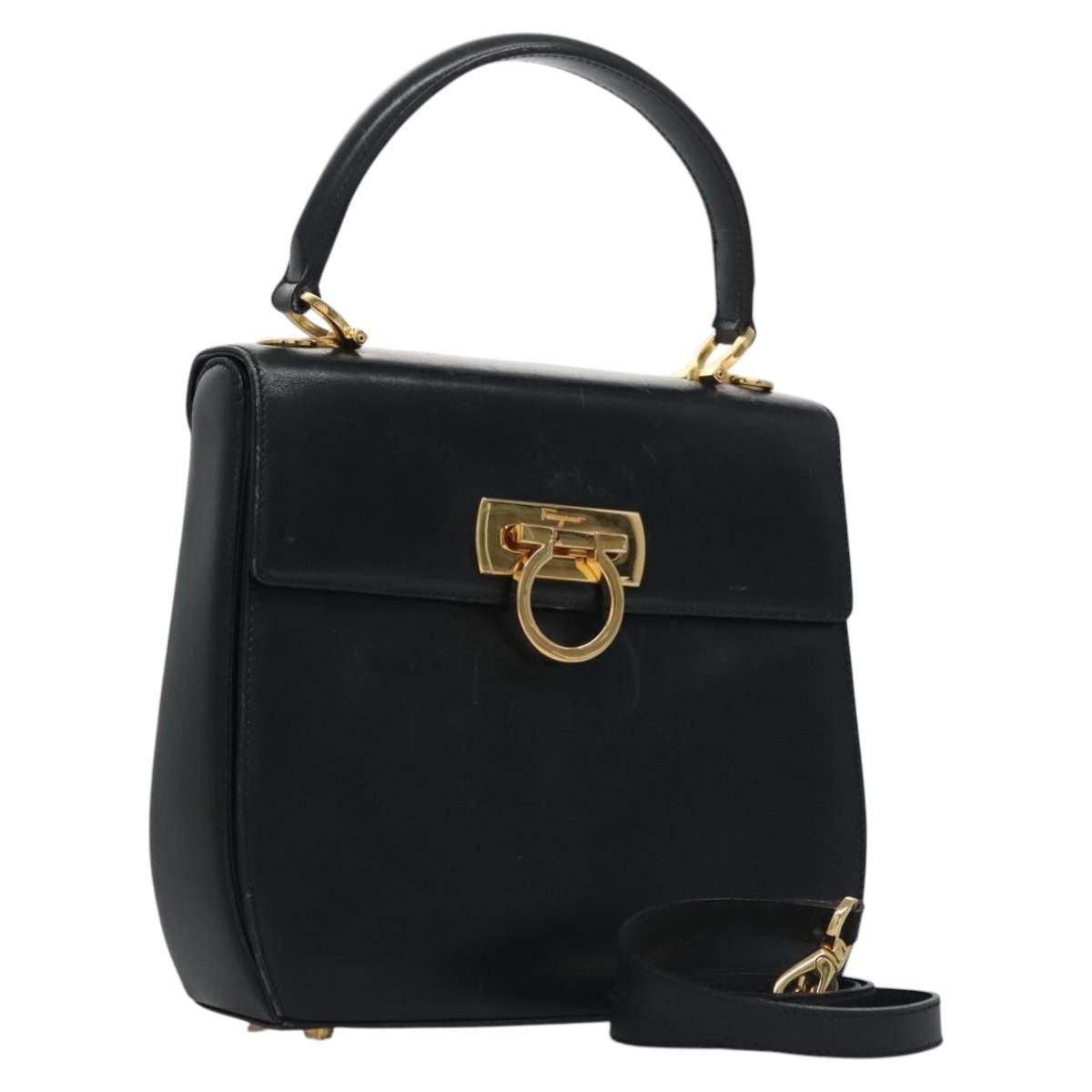 Salvatore Ferragamo Gancini Black Leather Handbag (Pre-Owned) Size ONE SIZE - 17 Thumbnail