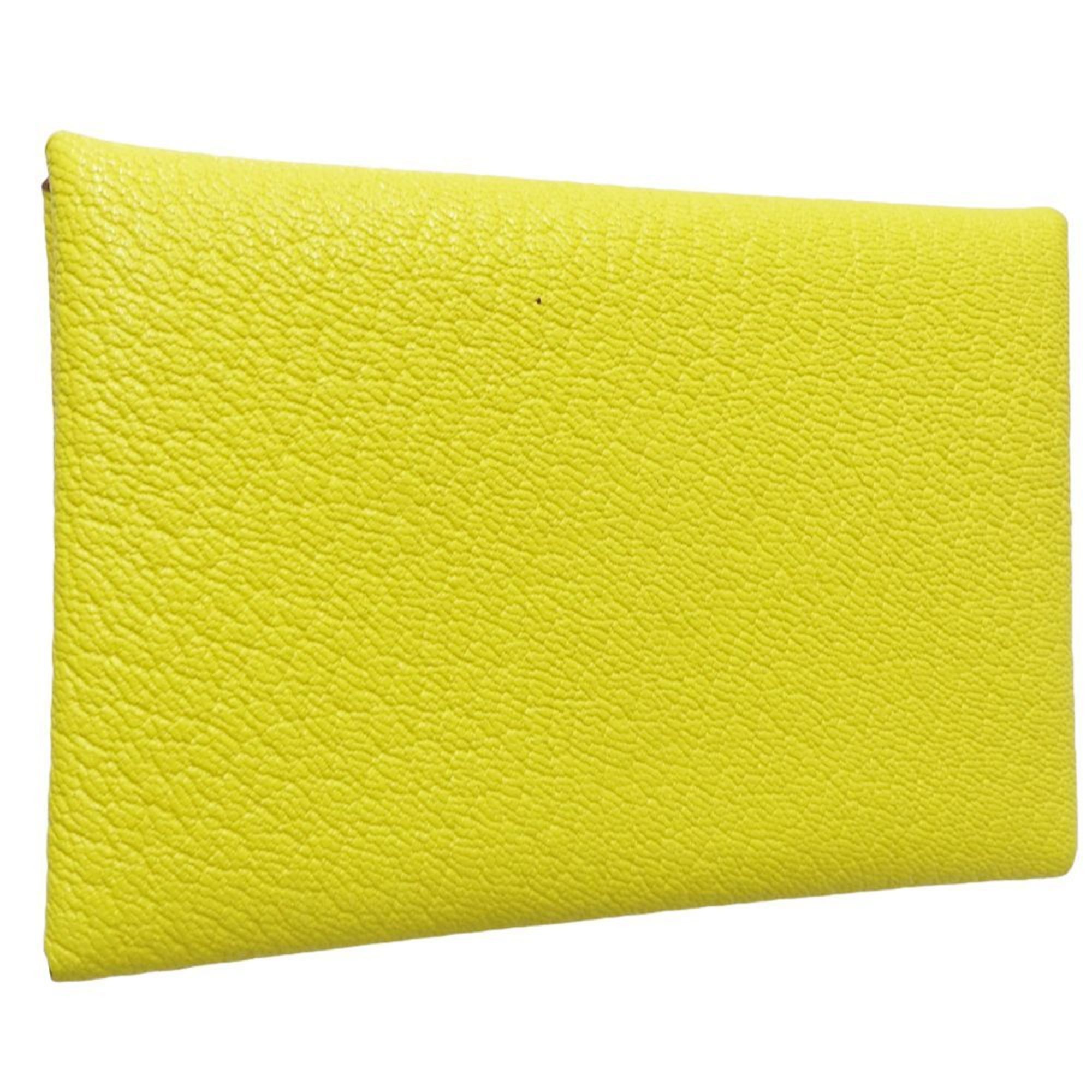 Hermes Hermes Wallet/Coin Case 082977CK Calvi Duo Z Stamp Leather Jaune Naples 181193 Size ONE SIZE - 2 Thumbnail