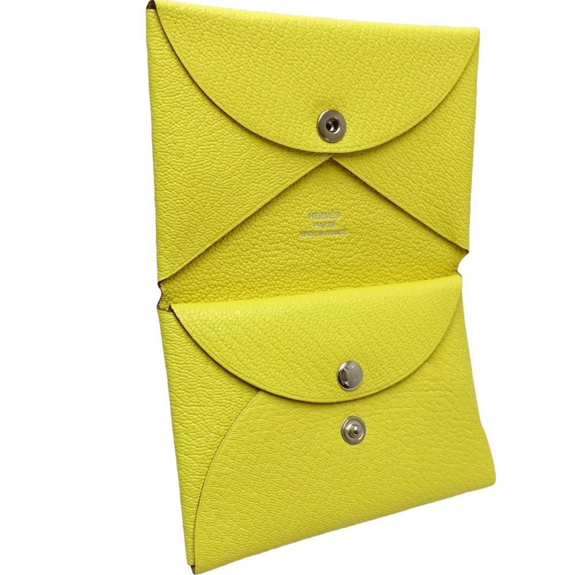 Hermes Hermes Wallet/Coin Case 082977CK Calvi Duo Z Stamp Leather Jaune Naples 181193 Size ONE SIZE - 5 Thumbnail