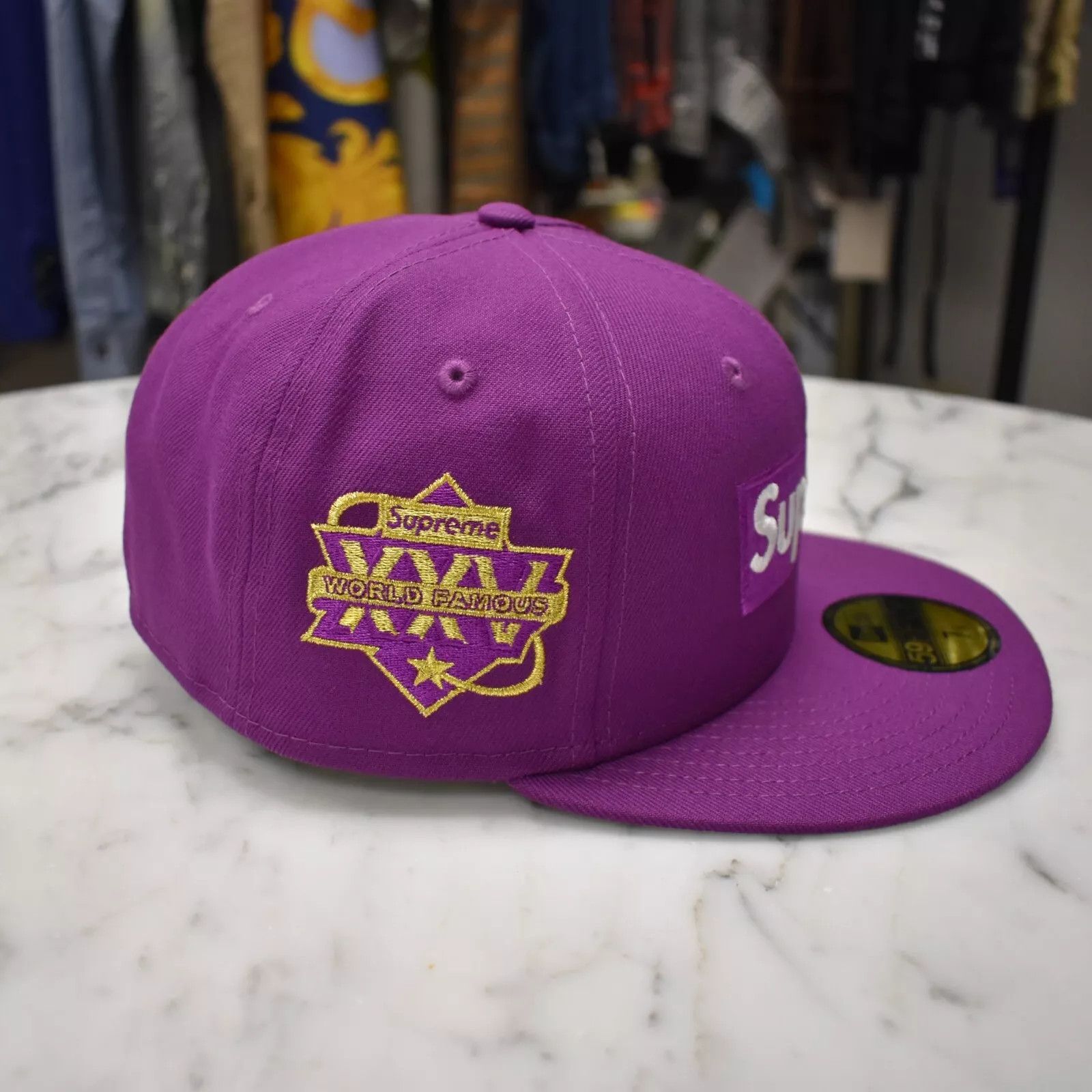 Supreme New Era Championship Box Logo Hat Purple 7 1/8