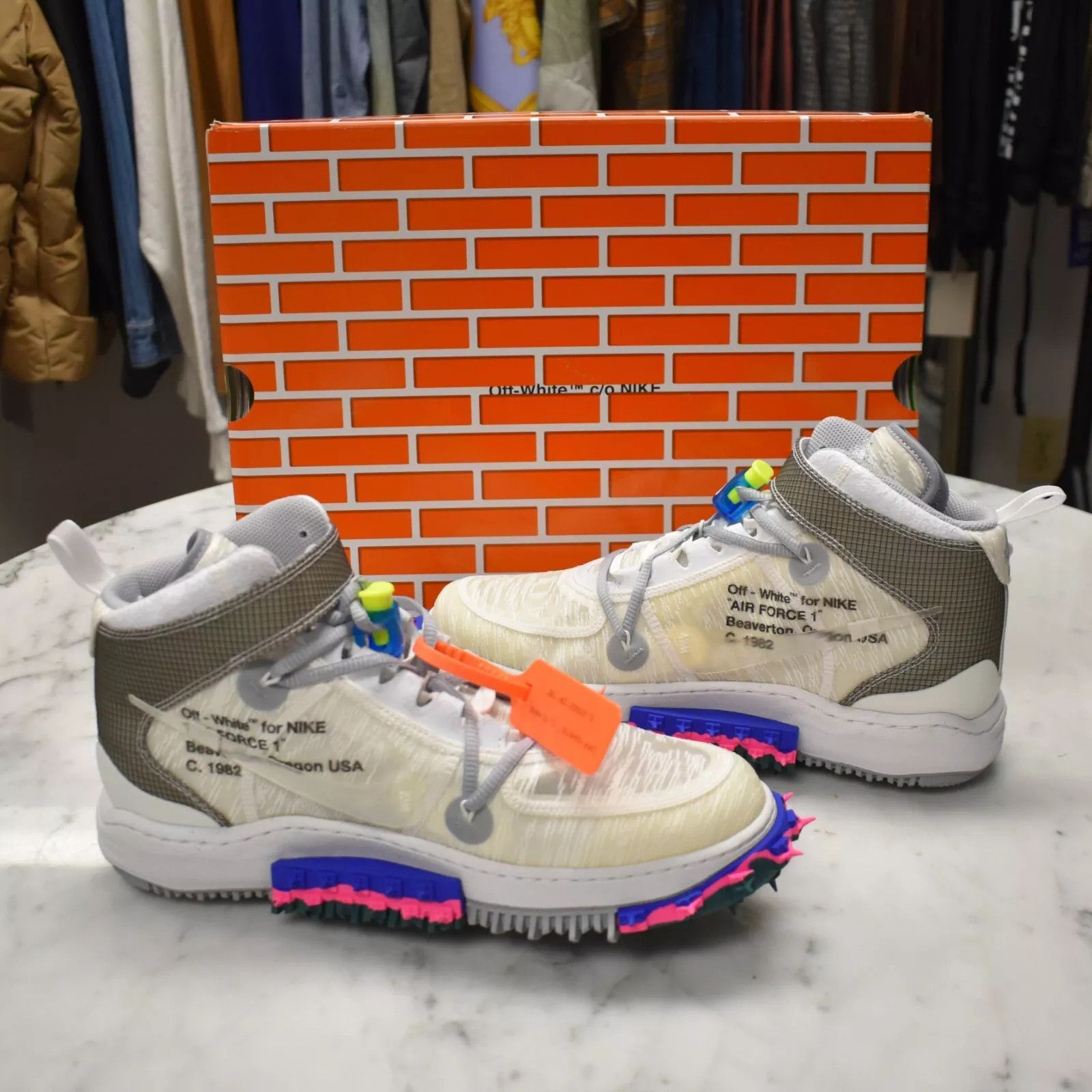 Nike × Off-White Nike Off White Virgil Abloh Air Force 1 Mid Sneakers White Clear Size US 10.5 / EU 43-44 - 4 Thumbnail