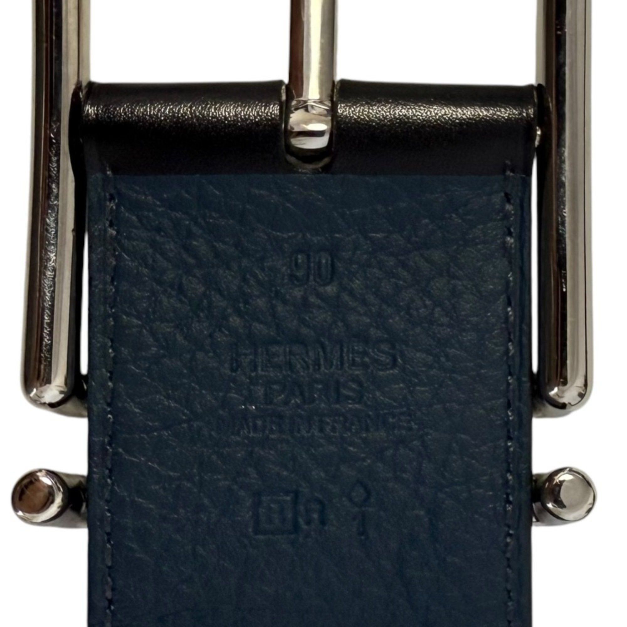 Hermes HERMES Nathan H hardware calfskin x taurillon leather reversible belt 90 black blue silver men's Size ONE SIZE - 4 Thumbnail