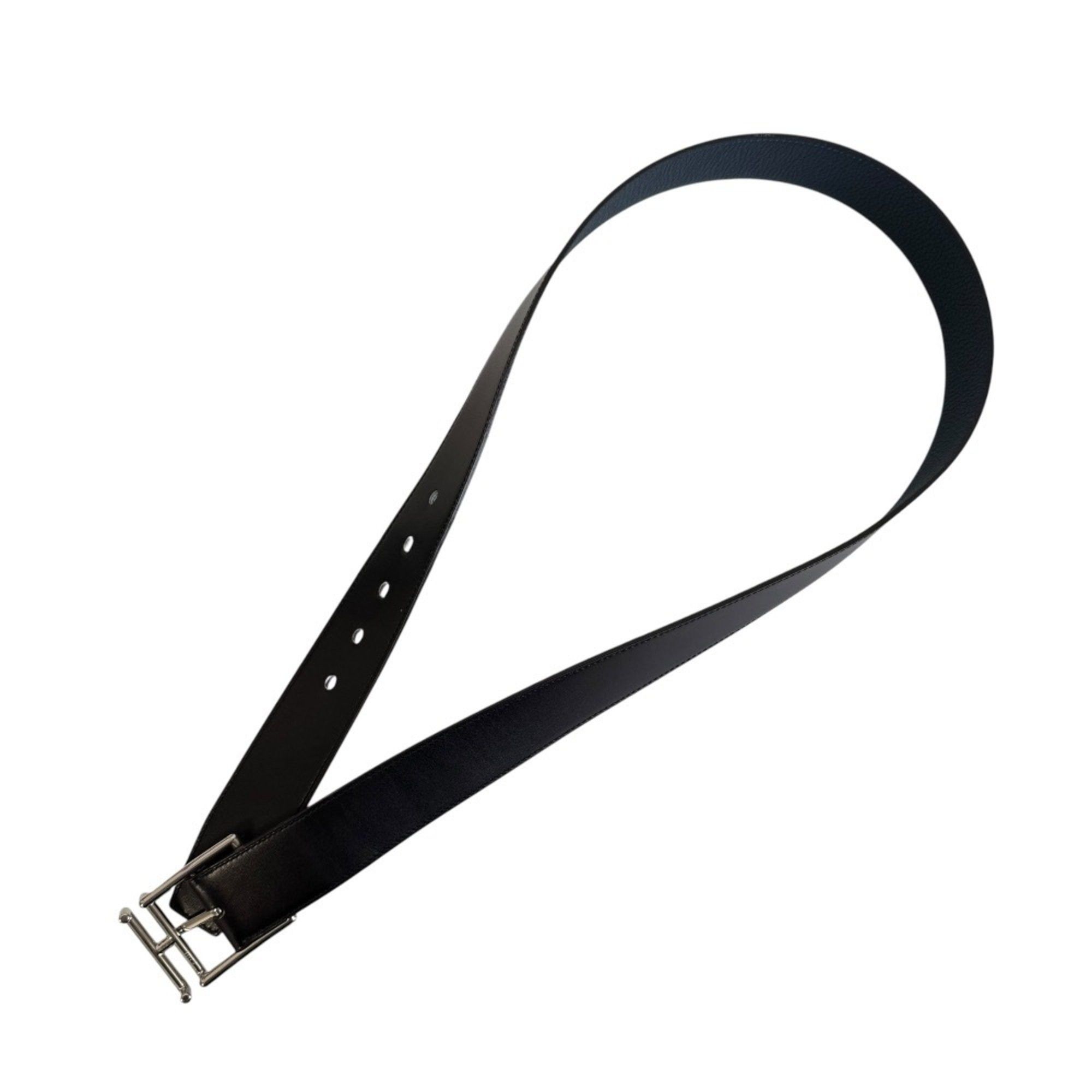 Hermes HERMES Nathan H hardware calfskin x taurillon leather reversible belt 90 black blue silver men's Size ONE SIZE - 2 Thumbnail