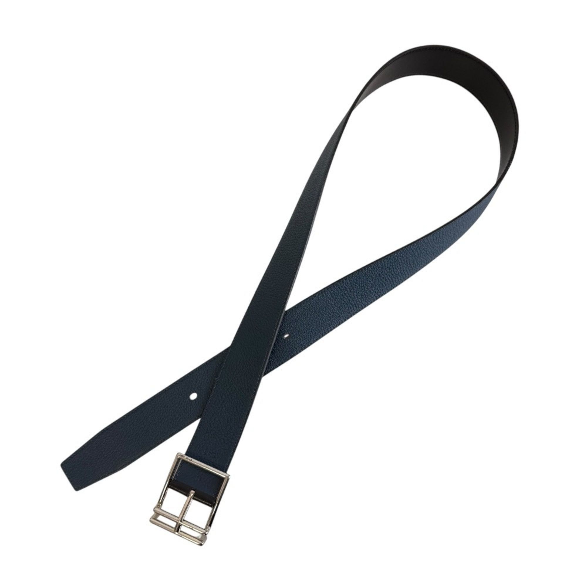 Hermes HERMES Nathan H hardware calfskin x taurillon leather reversible belt 90 black blue silver men's Size ONE SIZE - 3 Thumbnail