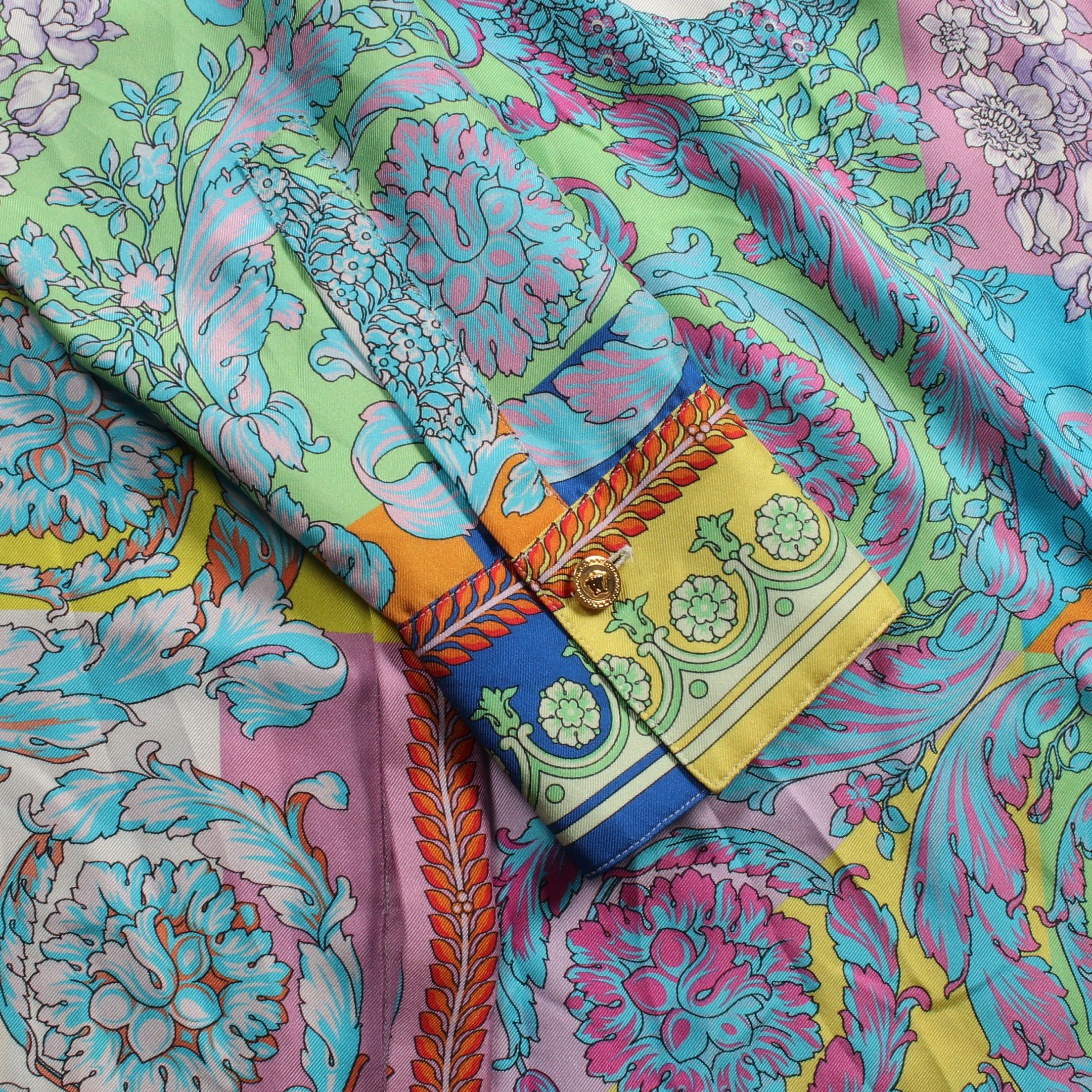 Versace Versace Medusa Button Blouse Shirt Floral Pattern Silk Multicolor Size ONE SIZE - 7 Thumbnail