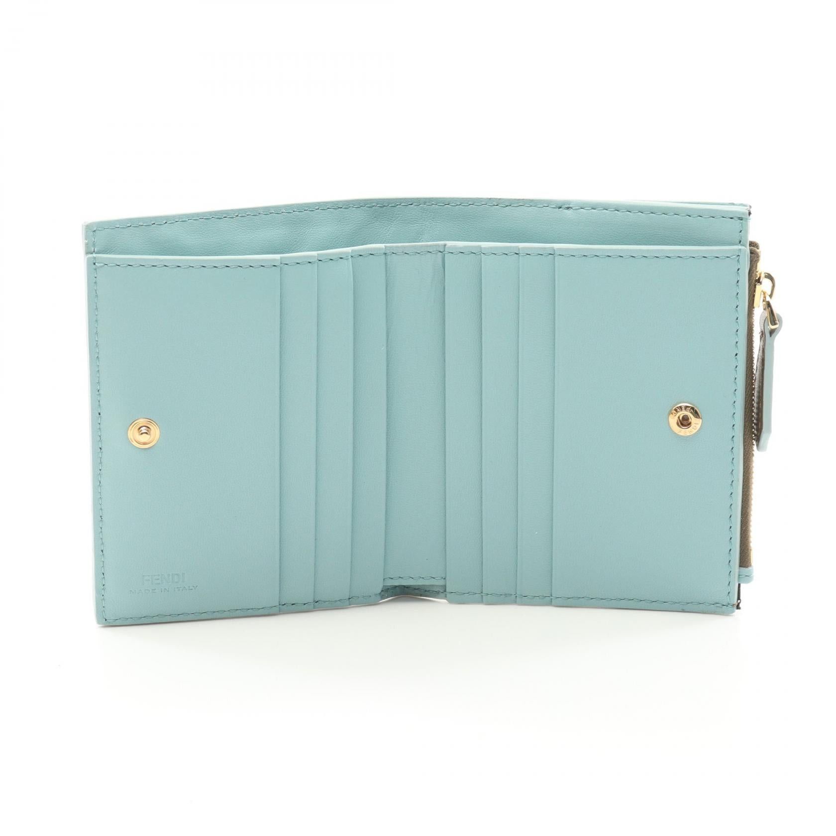 Fendi Fendi Slim Baguette Ff Pattern Bi-Fold Wallet Leather Gray Brown Light Blue Size ONE SIZE - 3 Thumbnail