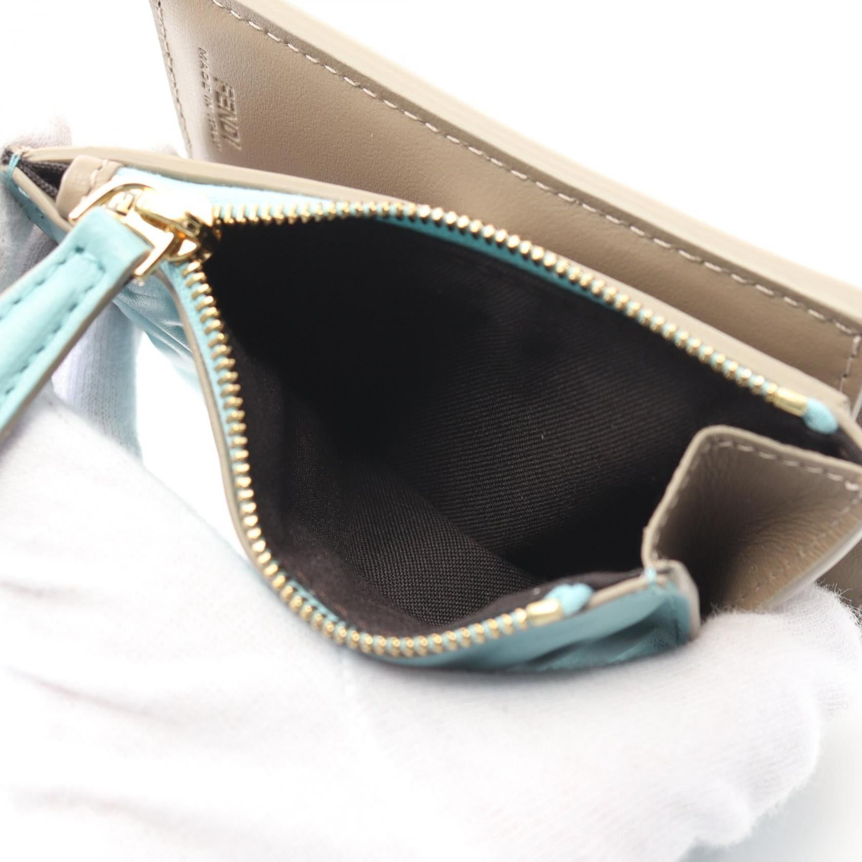 Fendi Fendi Slim Baguette Ff Pattern Bi-Fold Wallet Leather Light Blue Gray Beige Size ONE SIZE - 4 Thumbnail