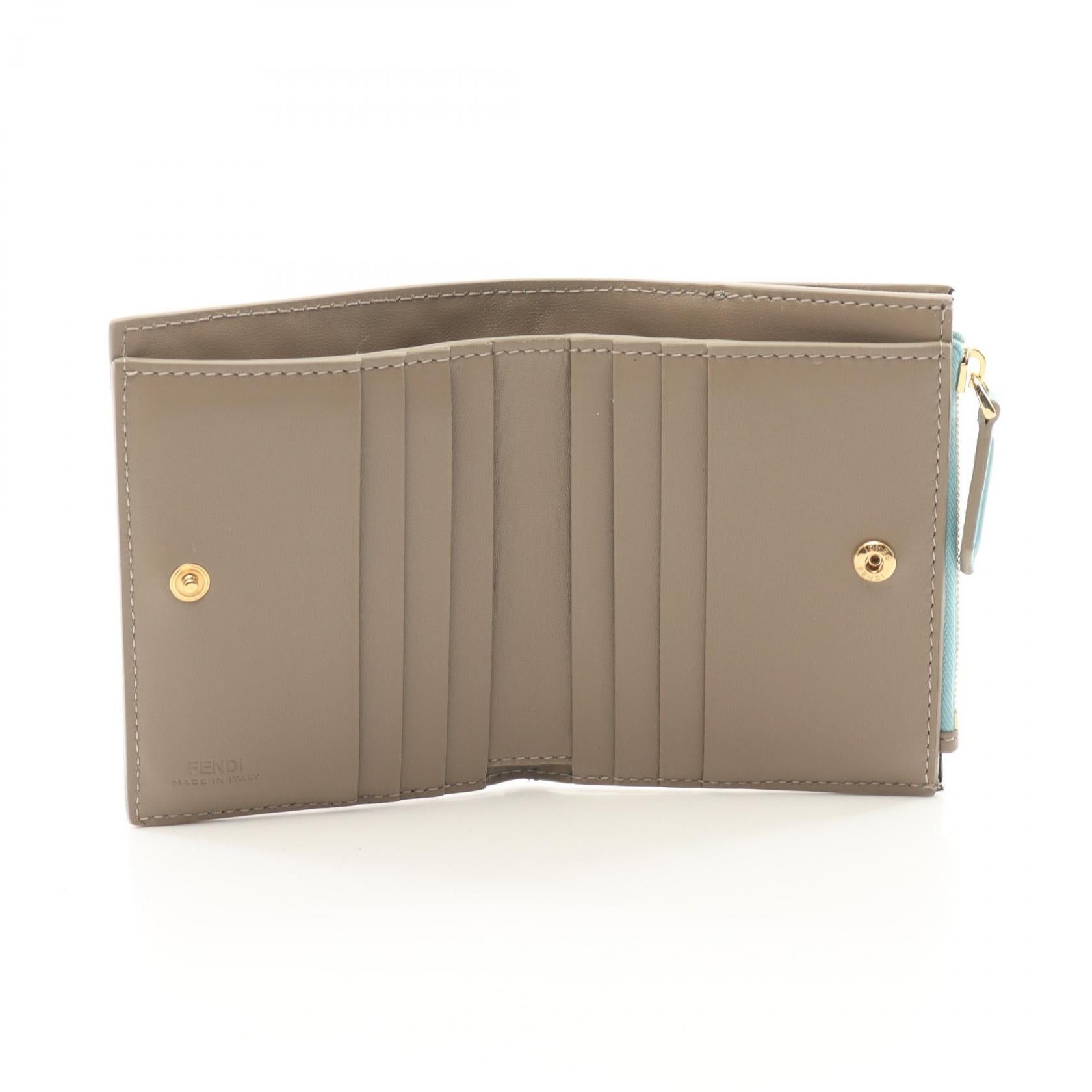 Fendi Fendi Slim Baguette Ff Pattern Bi-Fold Wallet Leather Light Blue Gray Beige Size ONE SIZE - 3 Thumbnail