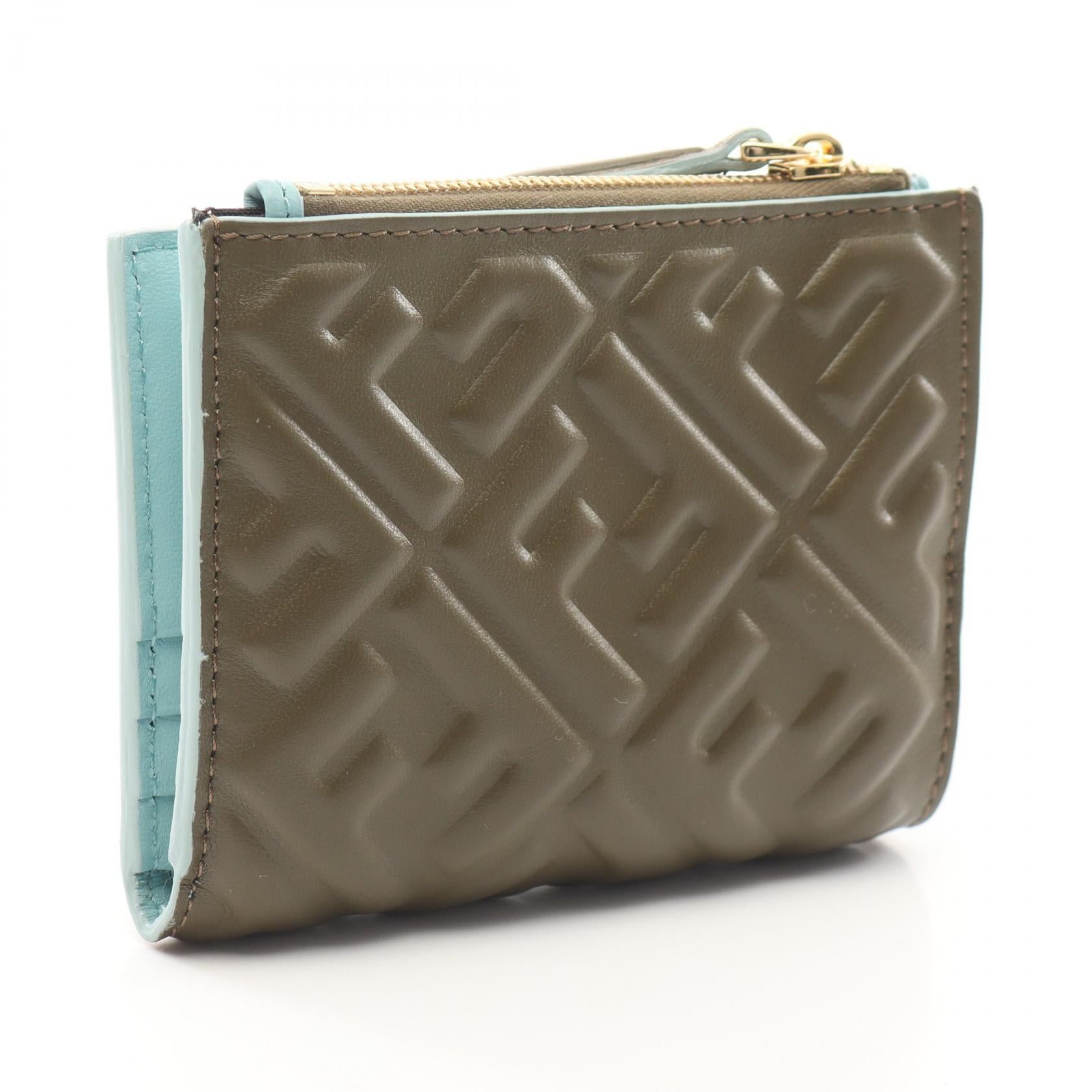 Fendi Fendi Slim Baguette Ff Pattern Bi-Fold Wallet Leather Brown Blue Size ONE SIZE - 2 Thumbnail