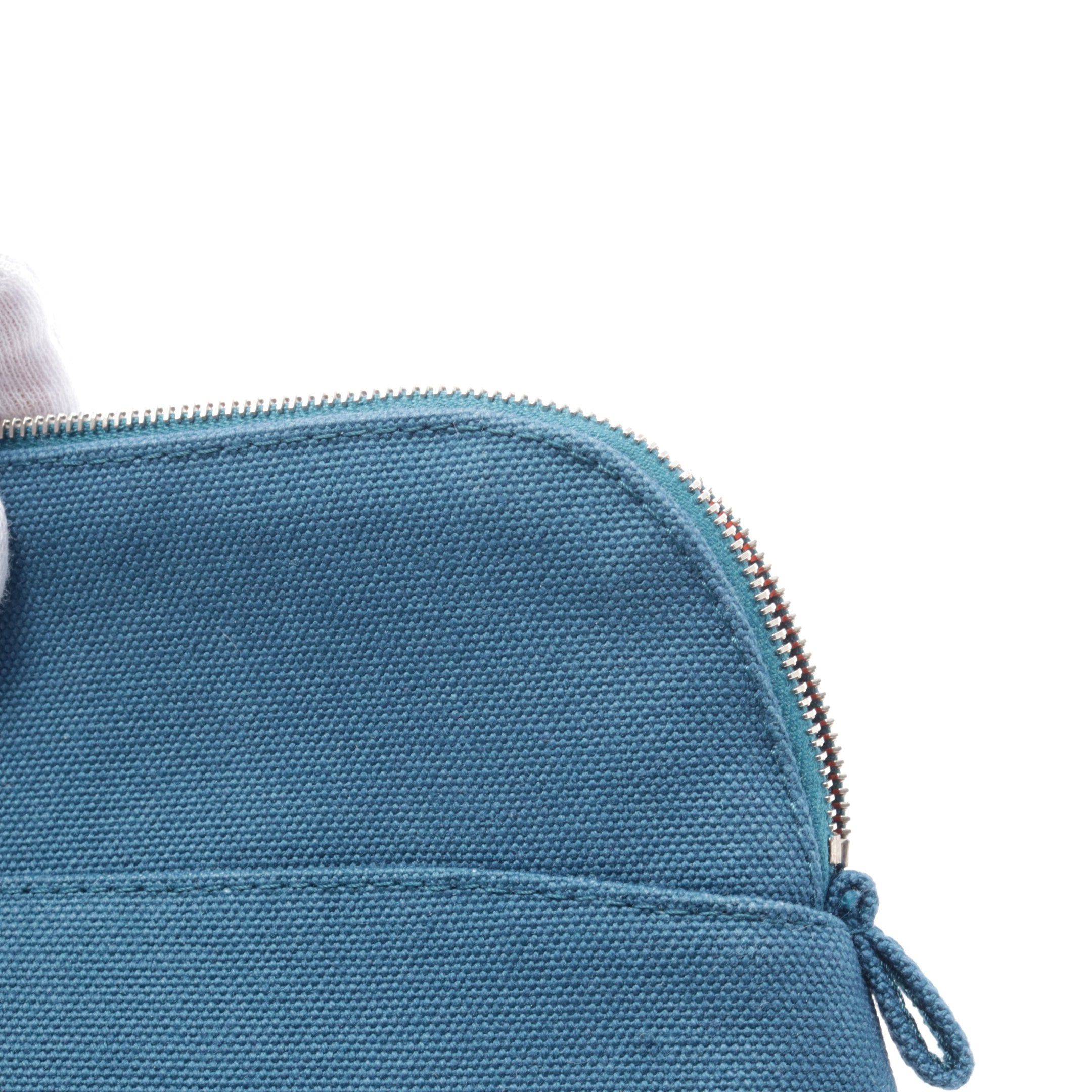 Hermes Hermes Bolide Pouch Mini Blue Petrol Cosmetic Canvas Leather Green Brown Silver Hardware Size ONE SIZE - 5 Thumbnail