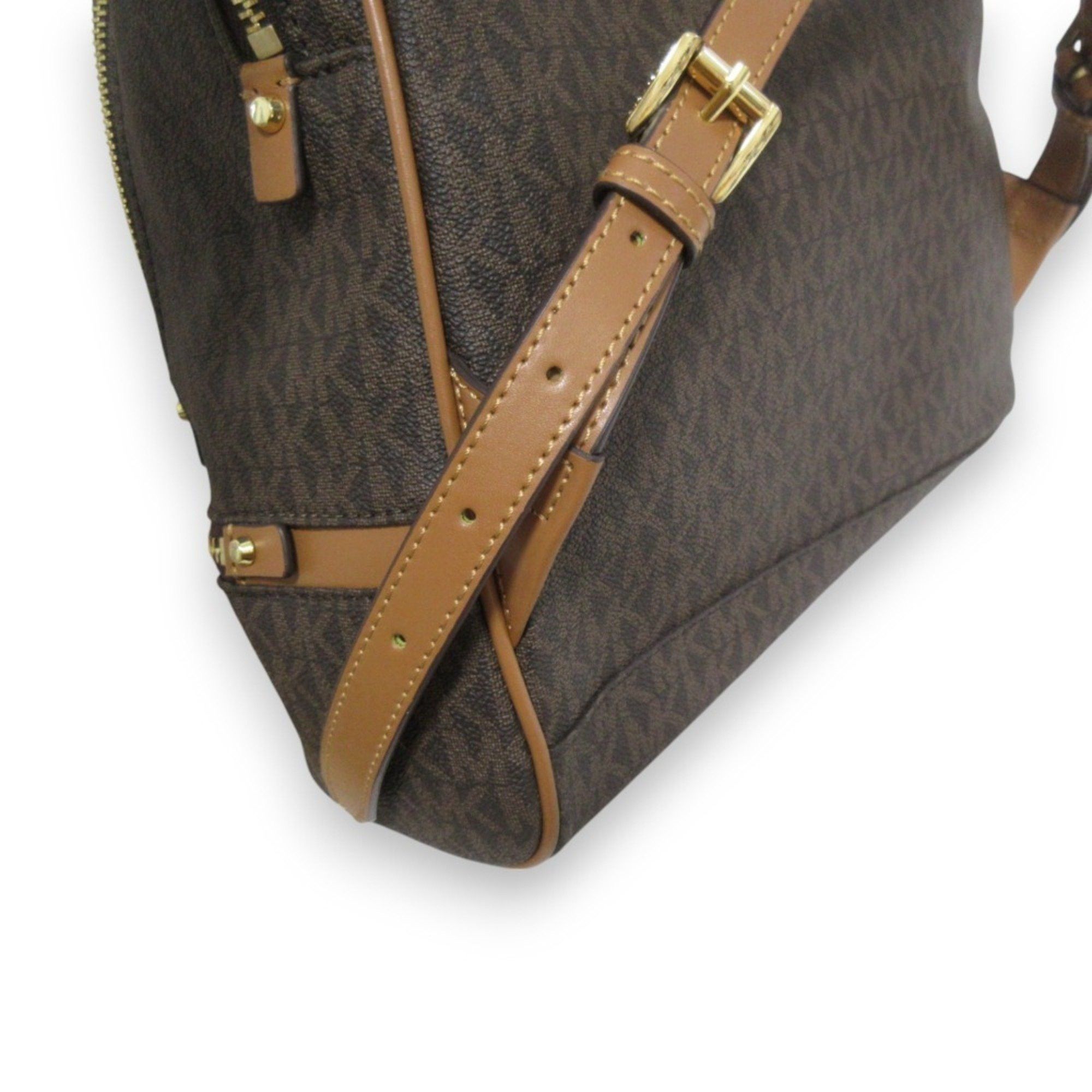 Michael Kors MICHAEL KORS RHEA Leather MK Signature Backpack, Brown x Gold Hardware, Women's Size ONE SIZE - 13 Thumbnail