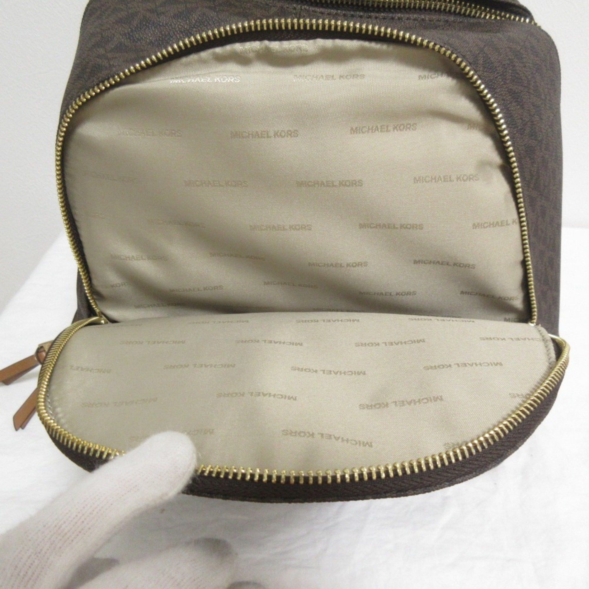 Michael Kors MICHAEL KORS RHEA Leather MK Signature Backpack, Brown x Gold Hardware, Women's Size ONE SIZE - 10 Thumbnail