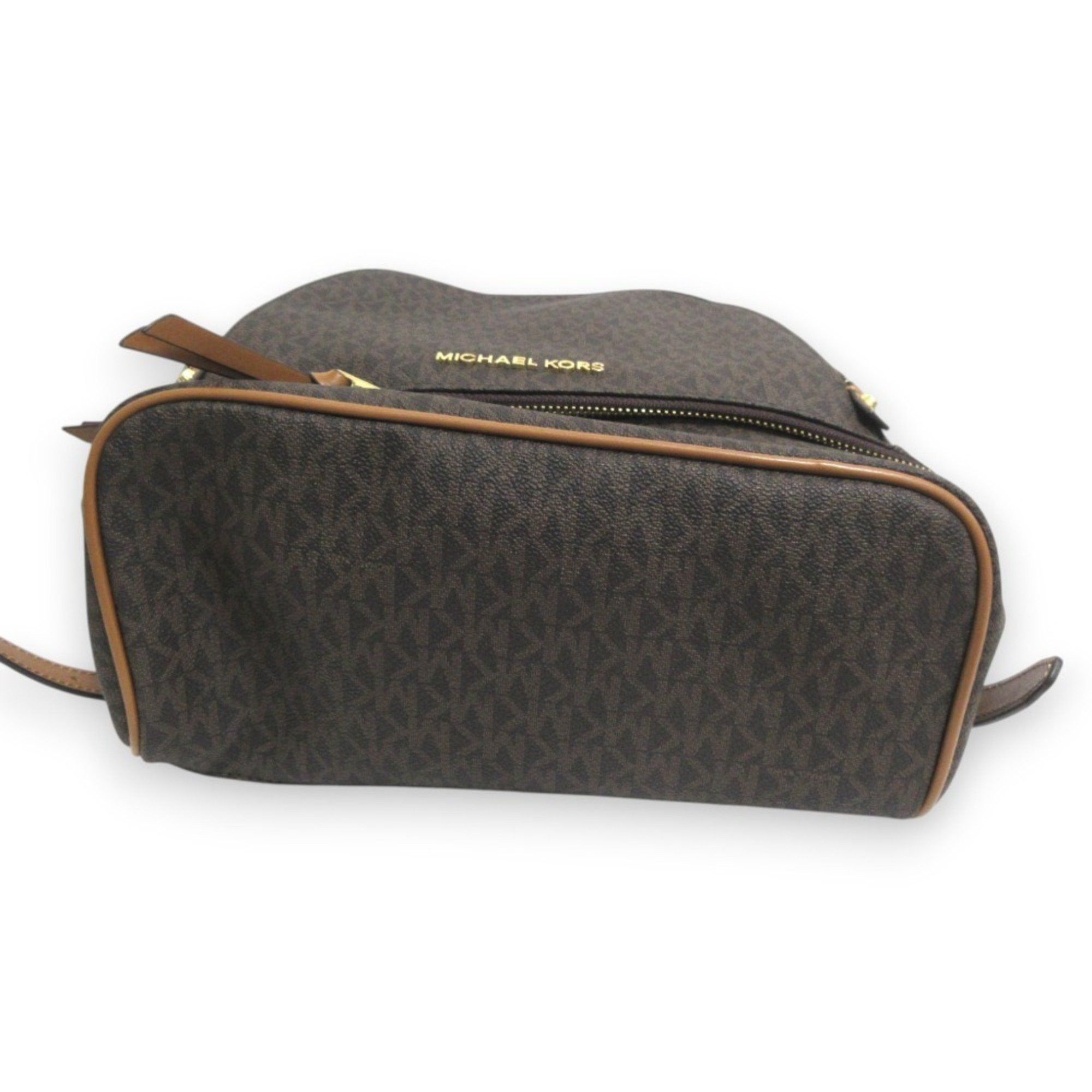 Michael Kors MICHAEL KORS RHEA Leather MK Signature Backpack, Brown x Gold Hardware, Women's Size ONE SIZE - 5 Thumbnail