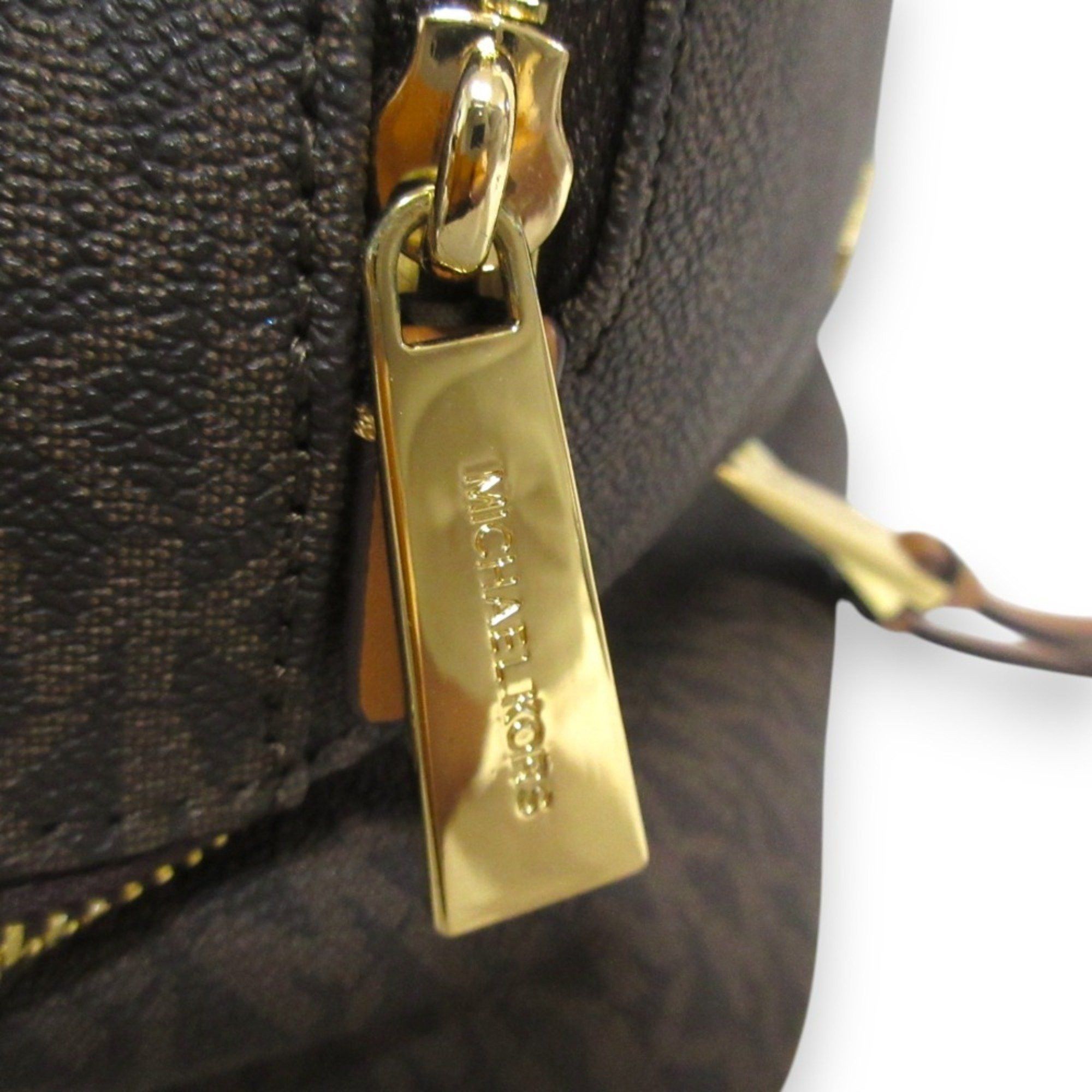 Michael Kors MICHAEL KORS RHEA Leather MK Signature Backpack, Brown x Gold Hardware, Women's Size ONE SIZE - 6 Thumbnail