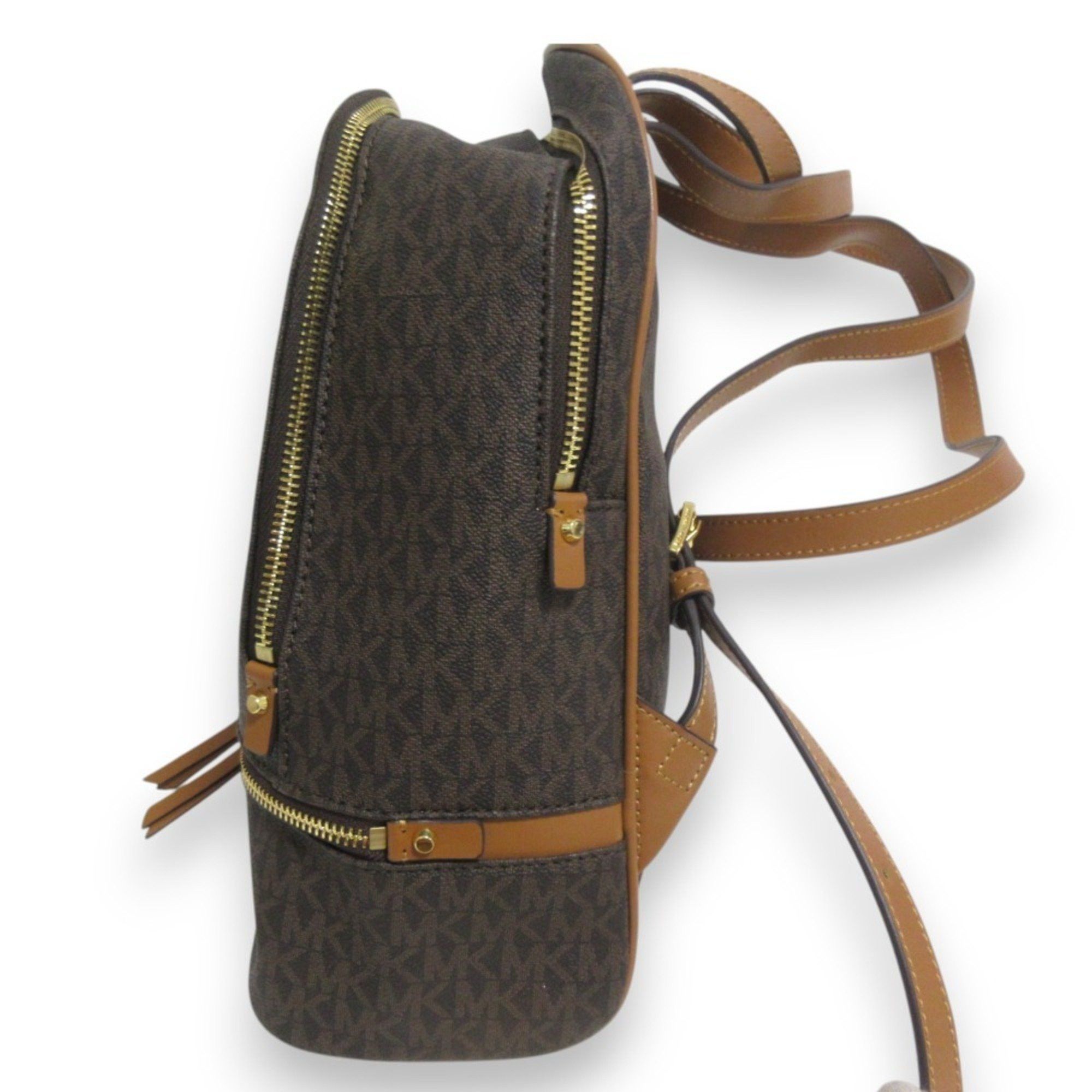 Michael Kors MICHAEL KORS RHEA Leather MK Signature Backpack, Brown x Gold Hardware, Women's Size ONE SIZE - 4 Thumbnail
